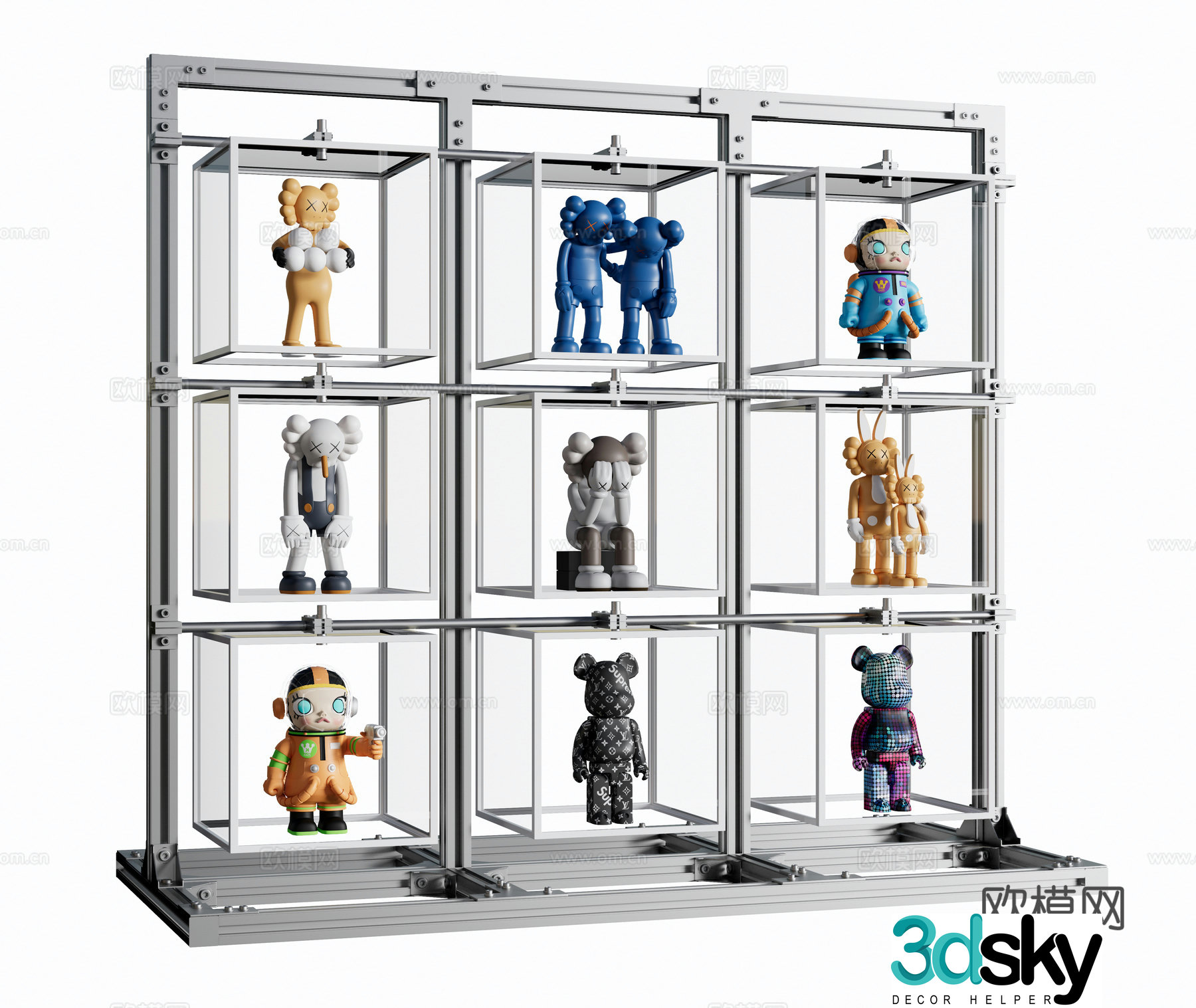 Modern toys Toy storage rack Aluminum profile figure rack Storage rack Violent bear 3D model