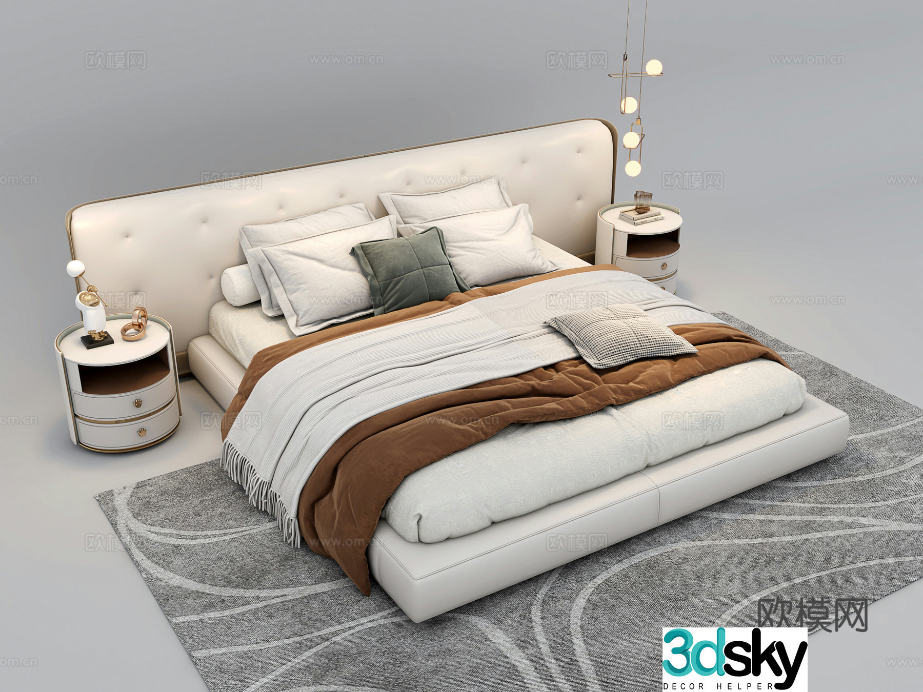 Modern white double leather bed 3d model