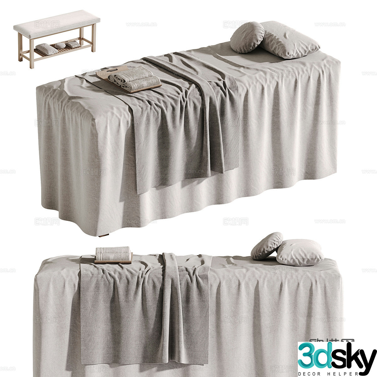 Modern cream style massage table 3d model