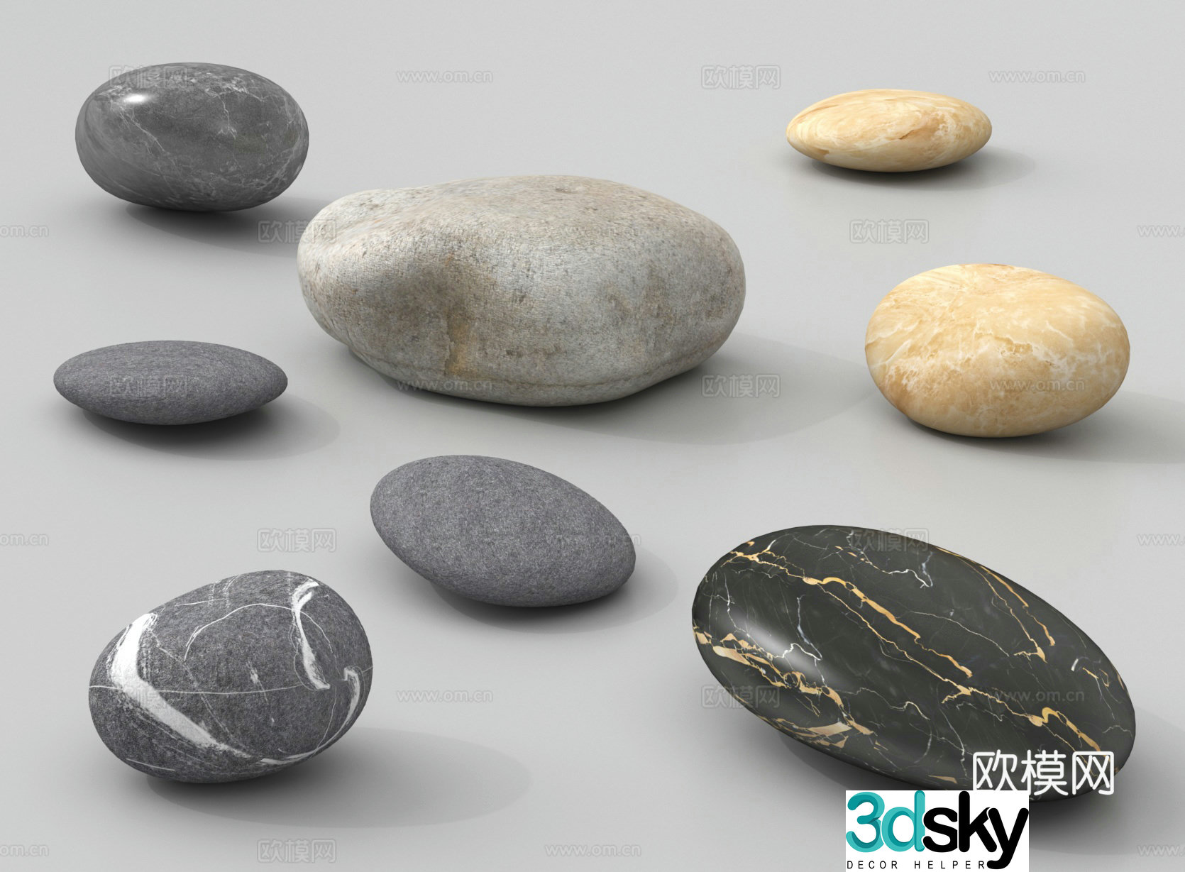 Pebbles Five Flower Stone Gravel 3D Model
