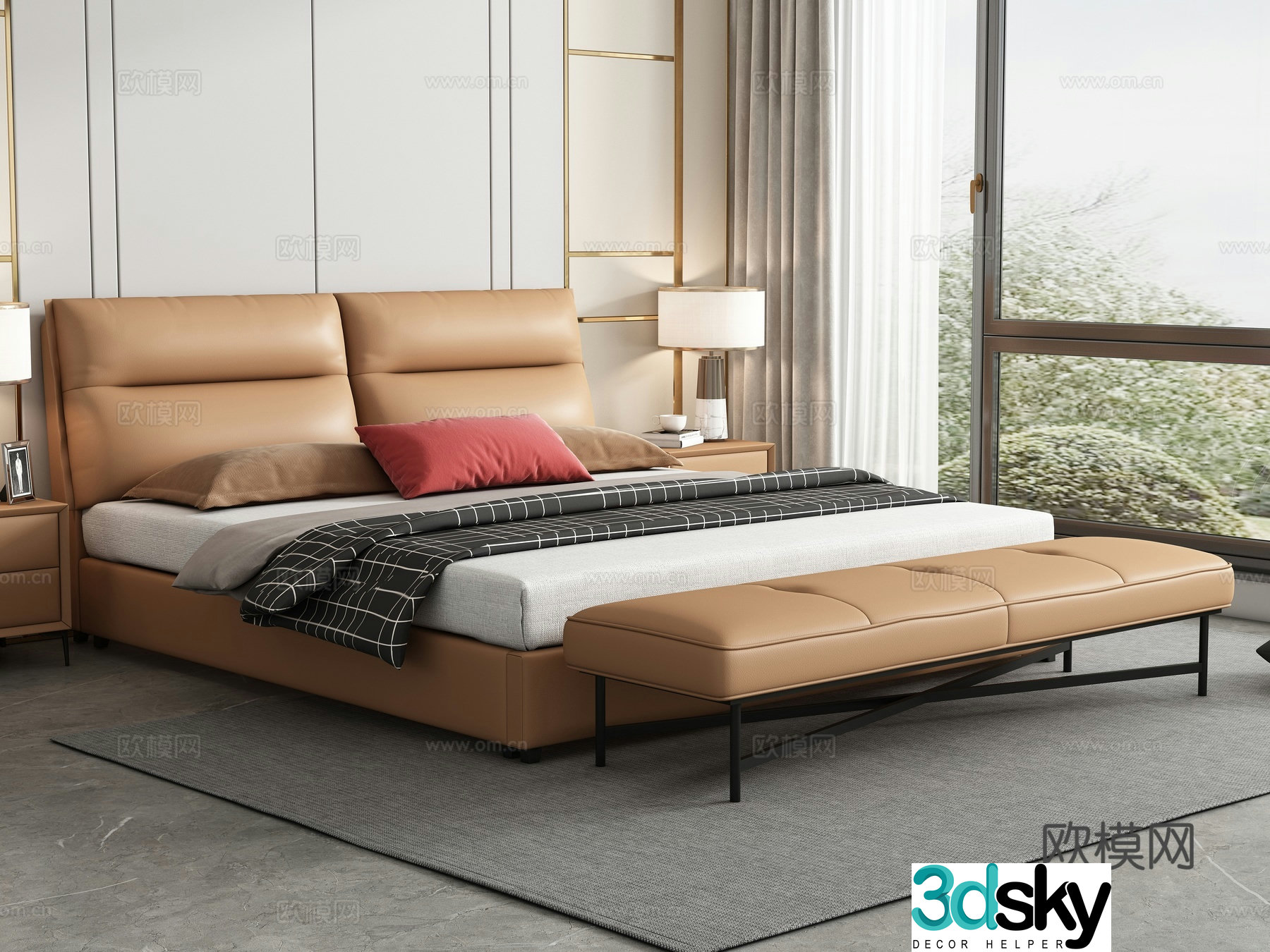 Modern double bed 3d model