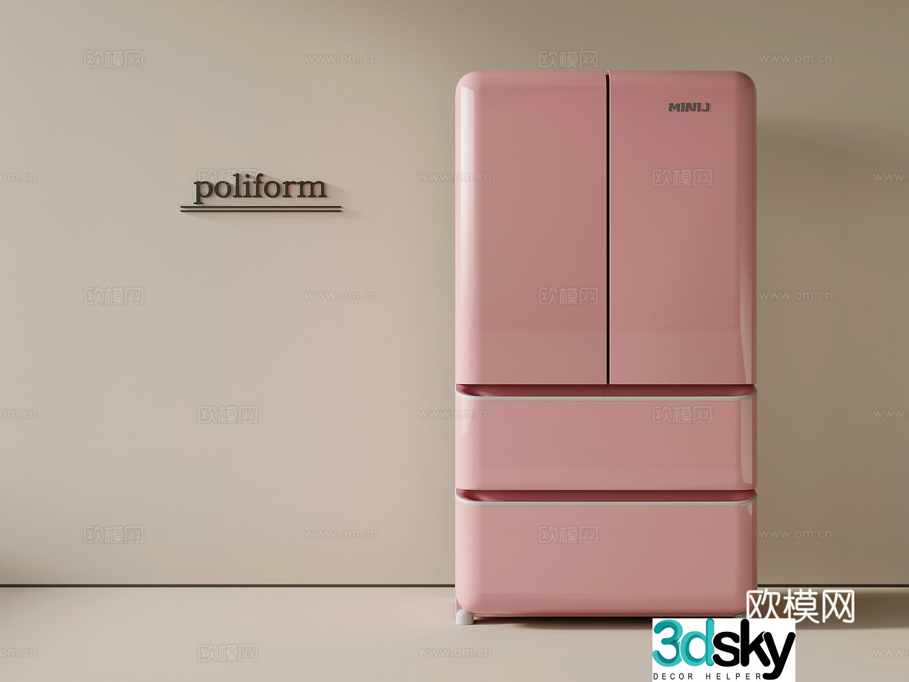 Modern refrigerator double-door refrigerator dopamine 3D model