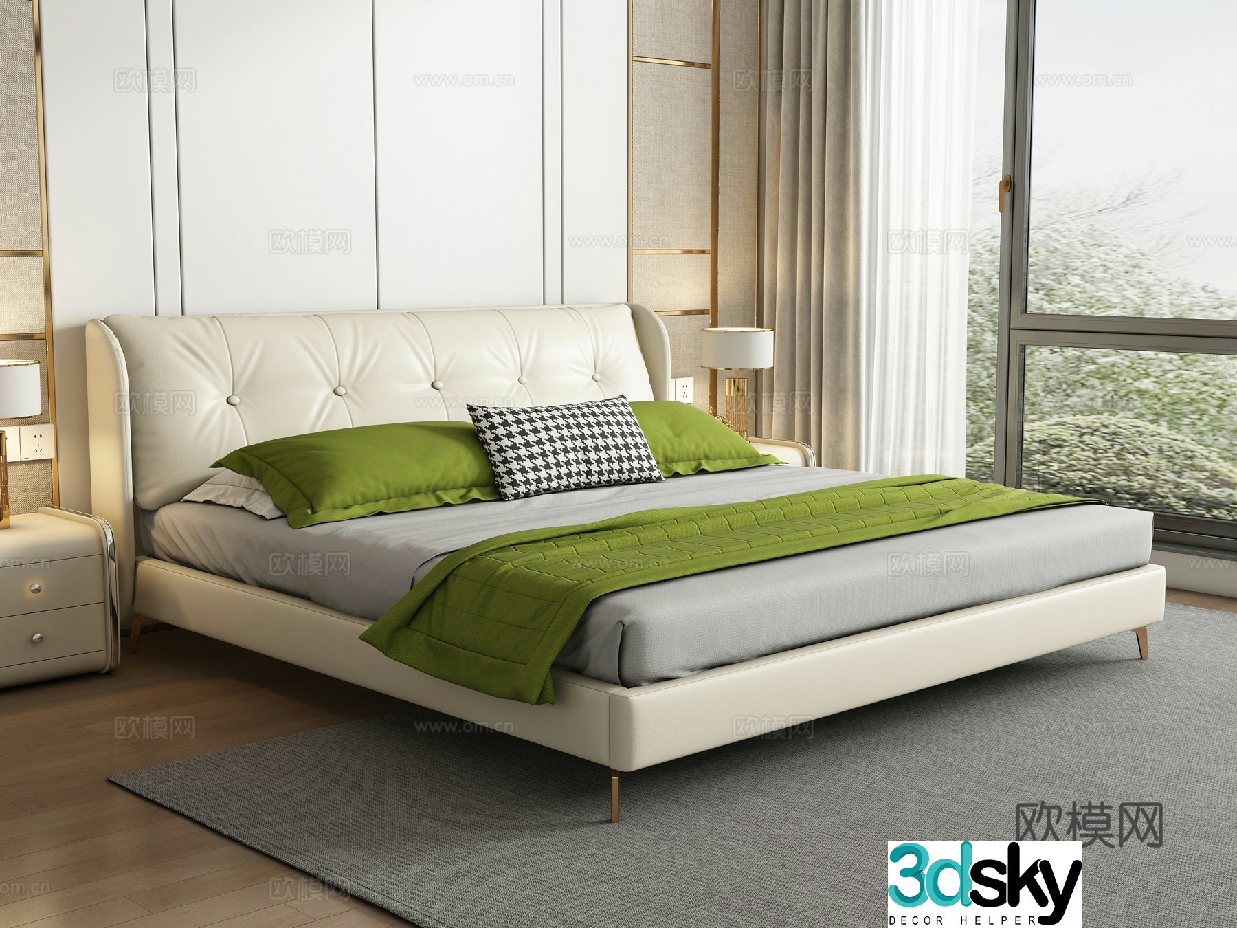 Modern double bed 3d model