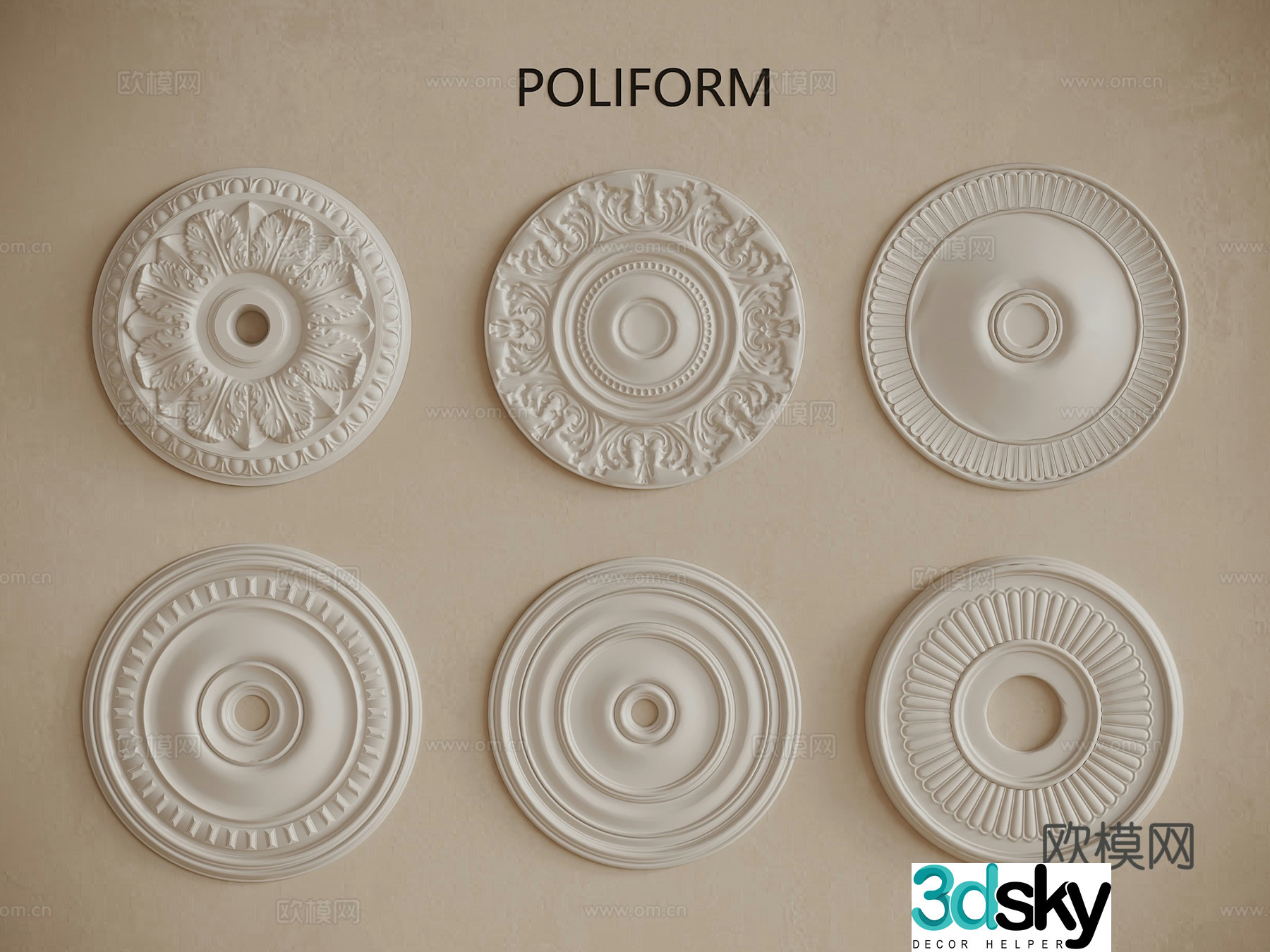 European style French carving gypsum components lamp plate 3d model