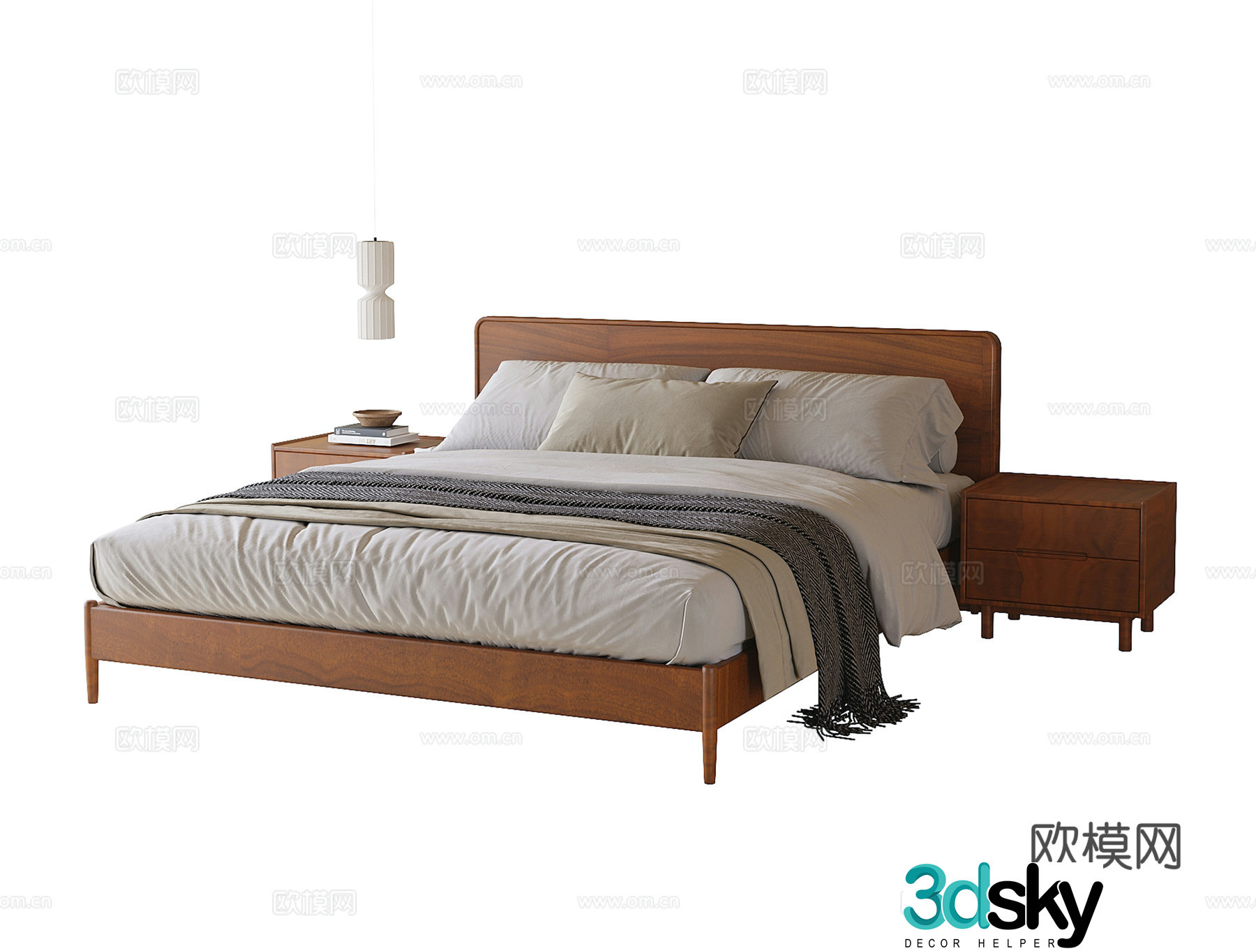 Modern double bed nightstand 3d model