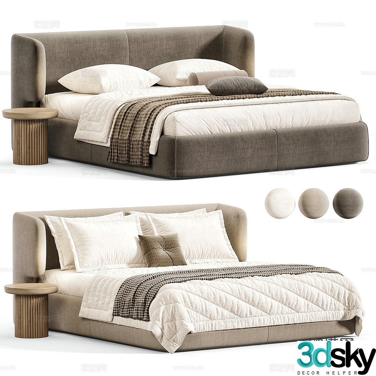 New Chinese style Wasabi fabric double bed 3D model