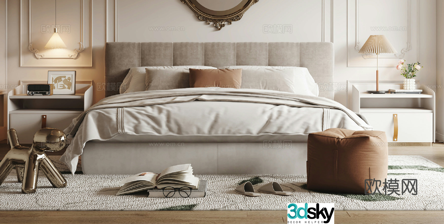 French double bed 3d model