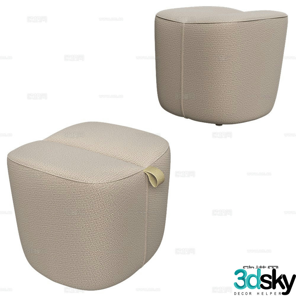 Blasco&Vila Modern Fabric Dunzi Xiaodun Town Sofa Stool Dressing Stool 3D Model