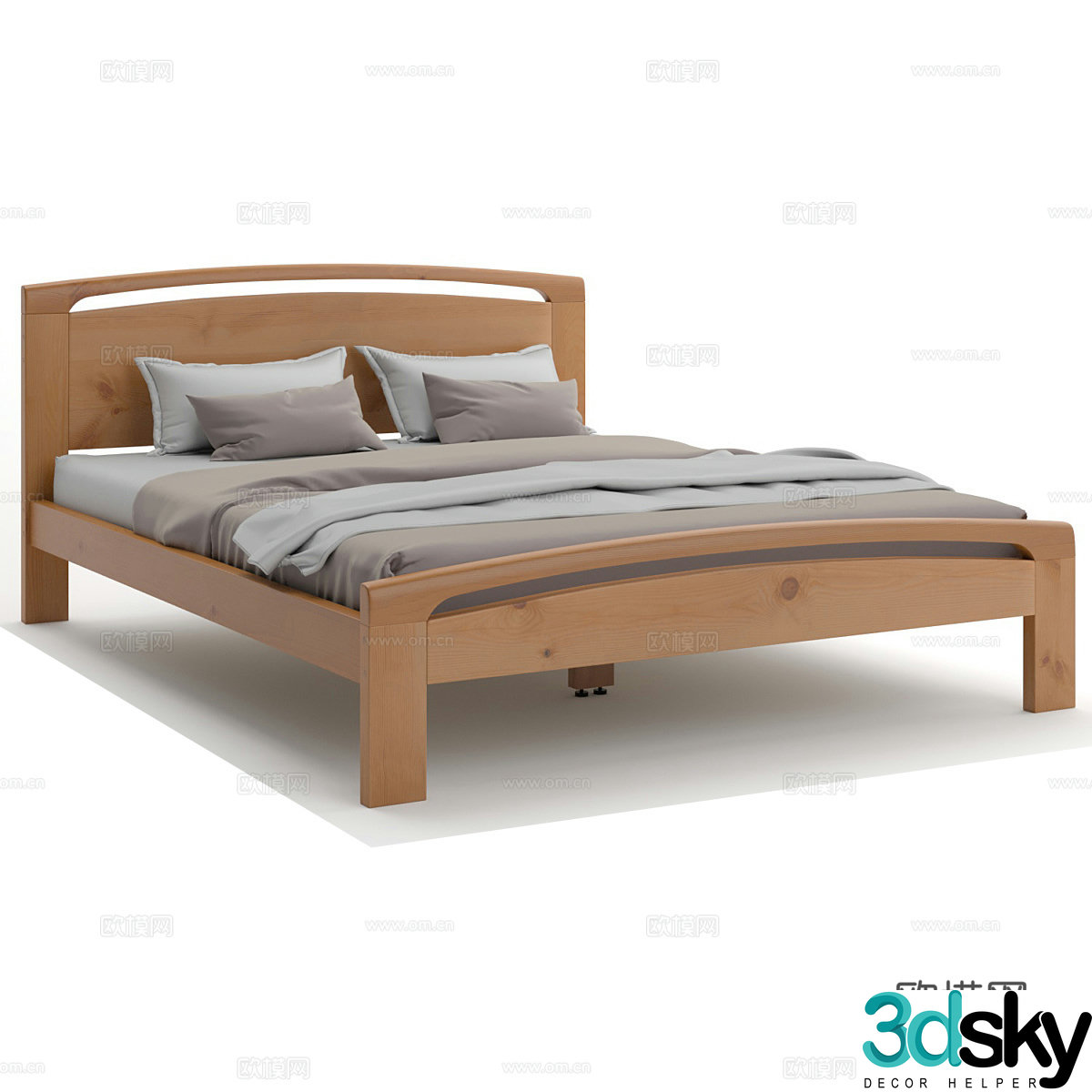 Nordic simple double bed double bed simple bed bedroom bed pillow 3d model