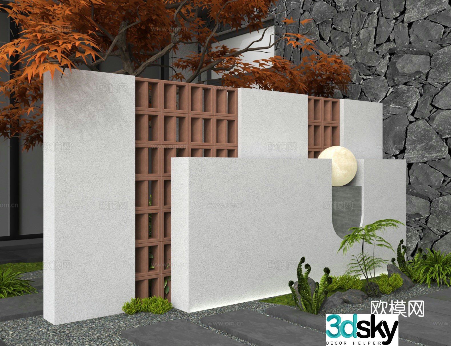 Community landscape wall courtyard landscape wall 3d model