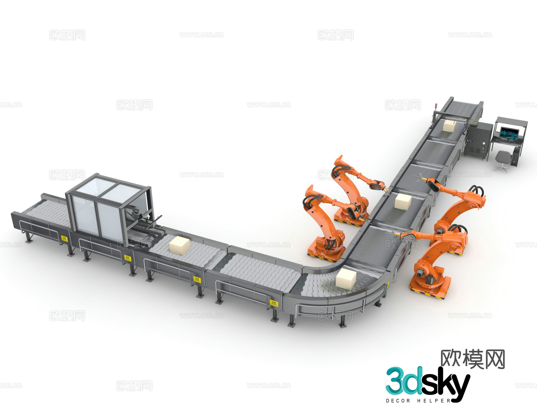 Industrial equipment bottling line, conveyor belt filling machine, logistics machine conveyor, assembly line packaging machine 3d model