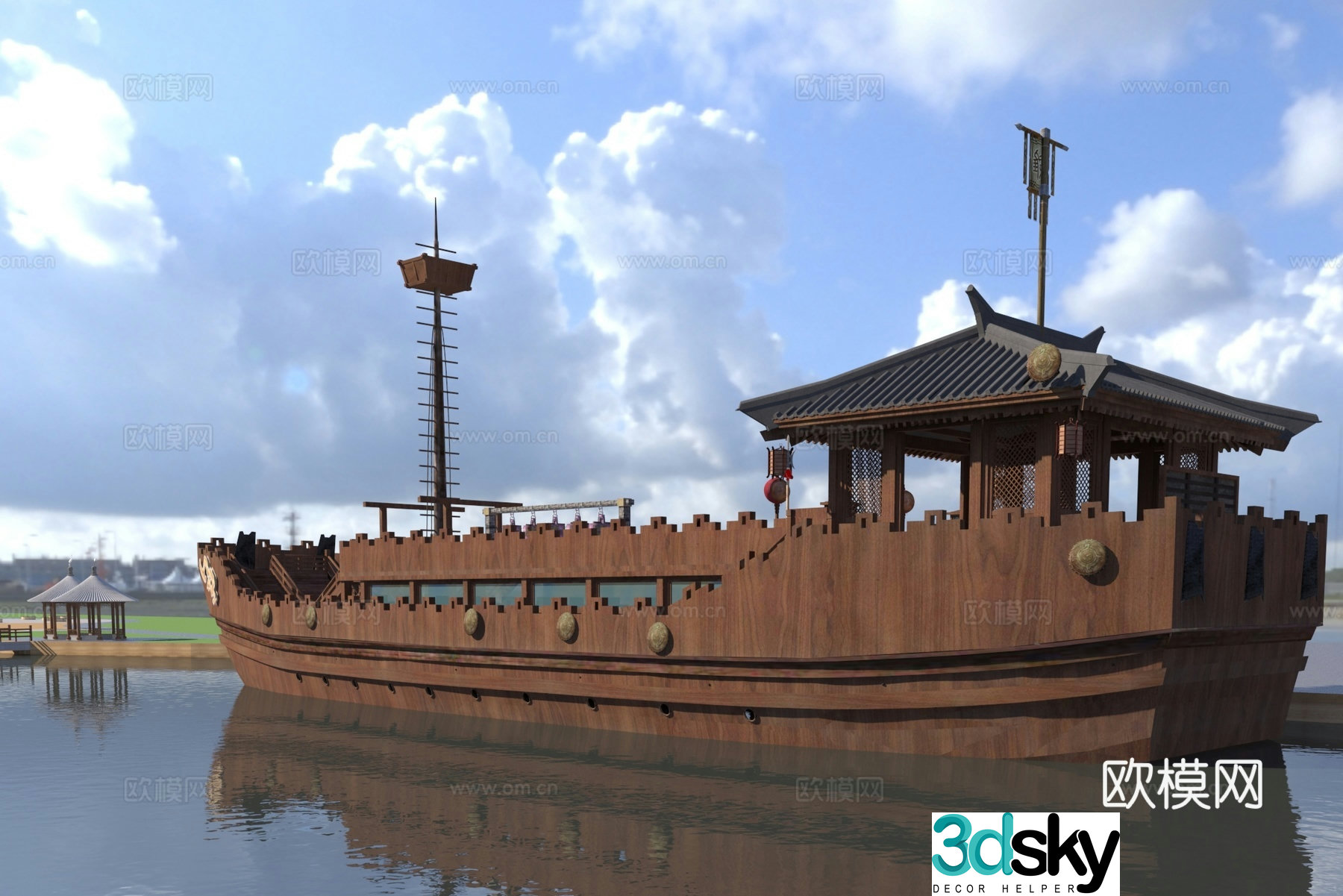 New Chinese style boat house boat 3D model