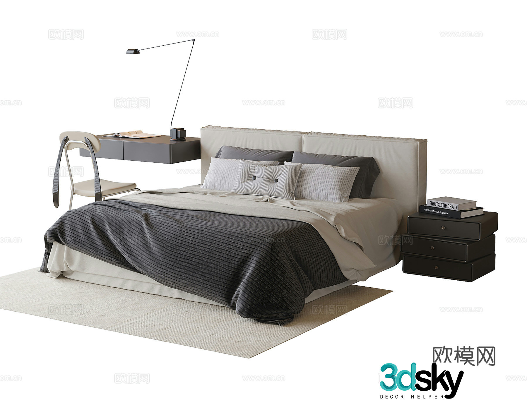 Modern children’s bed nightstand children’s desk chair 3d model