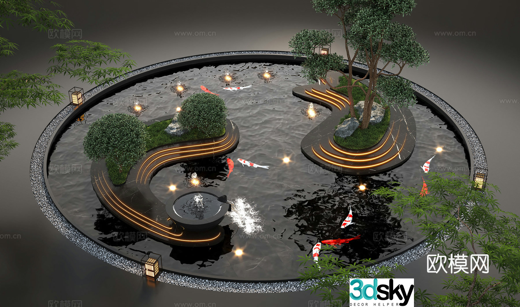 Modern water landscape garden waterscape water bowl stacked water water drop fish pond fish pond 3d model