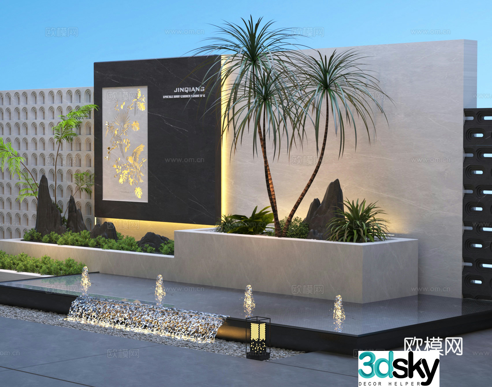 Garden view wall Landscape sketch Landscape fountain 3d model