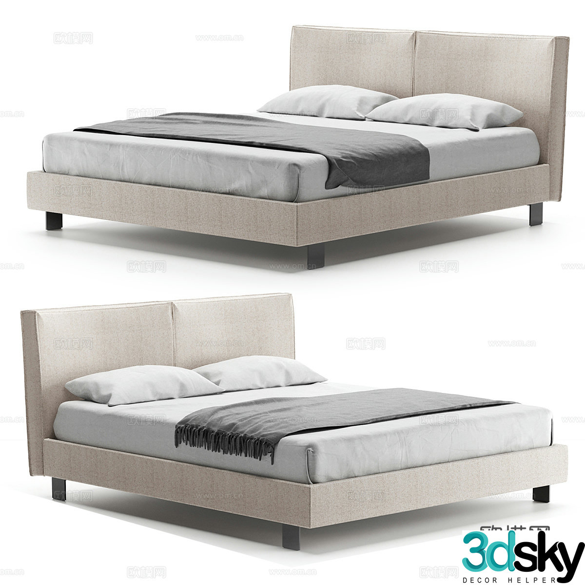Modern simple double bed Double bed Simple bed Bedroom bed Pillow 3D model