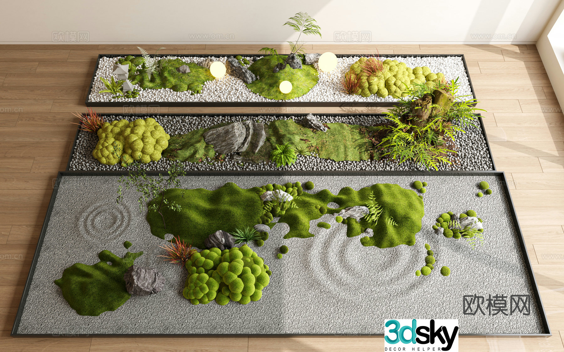 Modern moss landscaping ground-based plant landscape moss potted plants flower beds interior landscape gravel 3D model