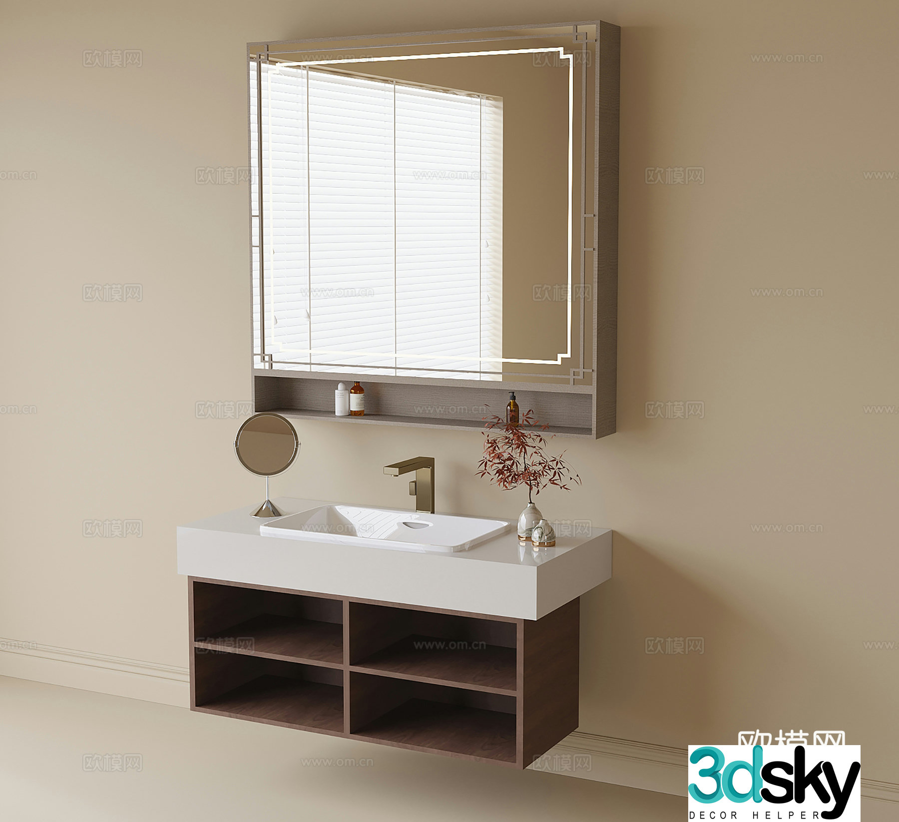 New Chinese style bathroom cabinet bathroom sink mirror cabinet 3D model
