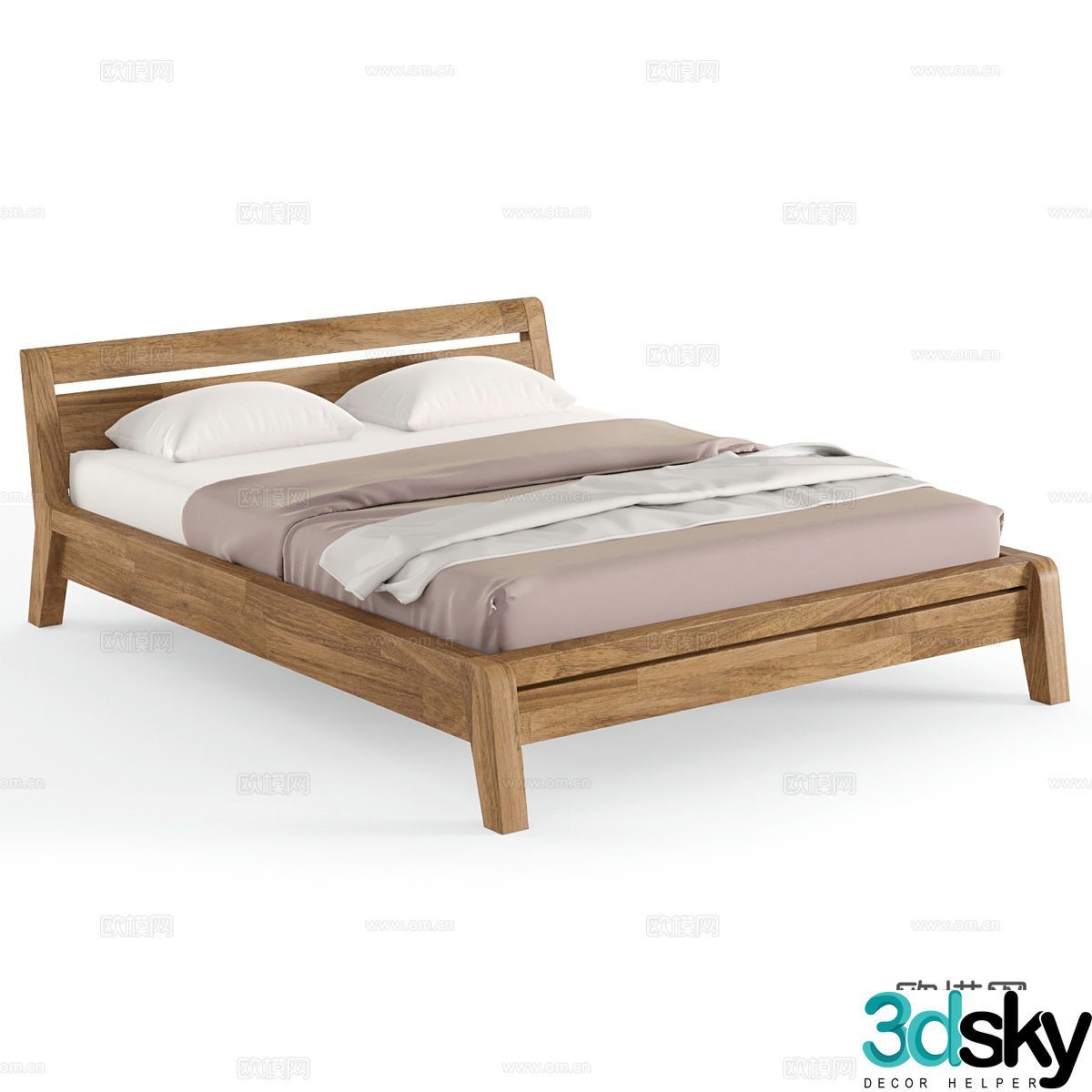 Nordic simple double bed double bed simple bed bedroom bed pillow 3d model