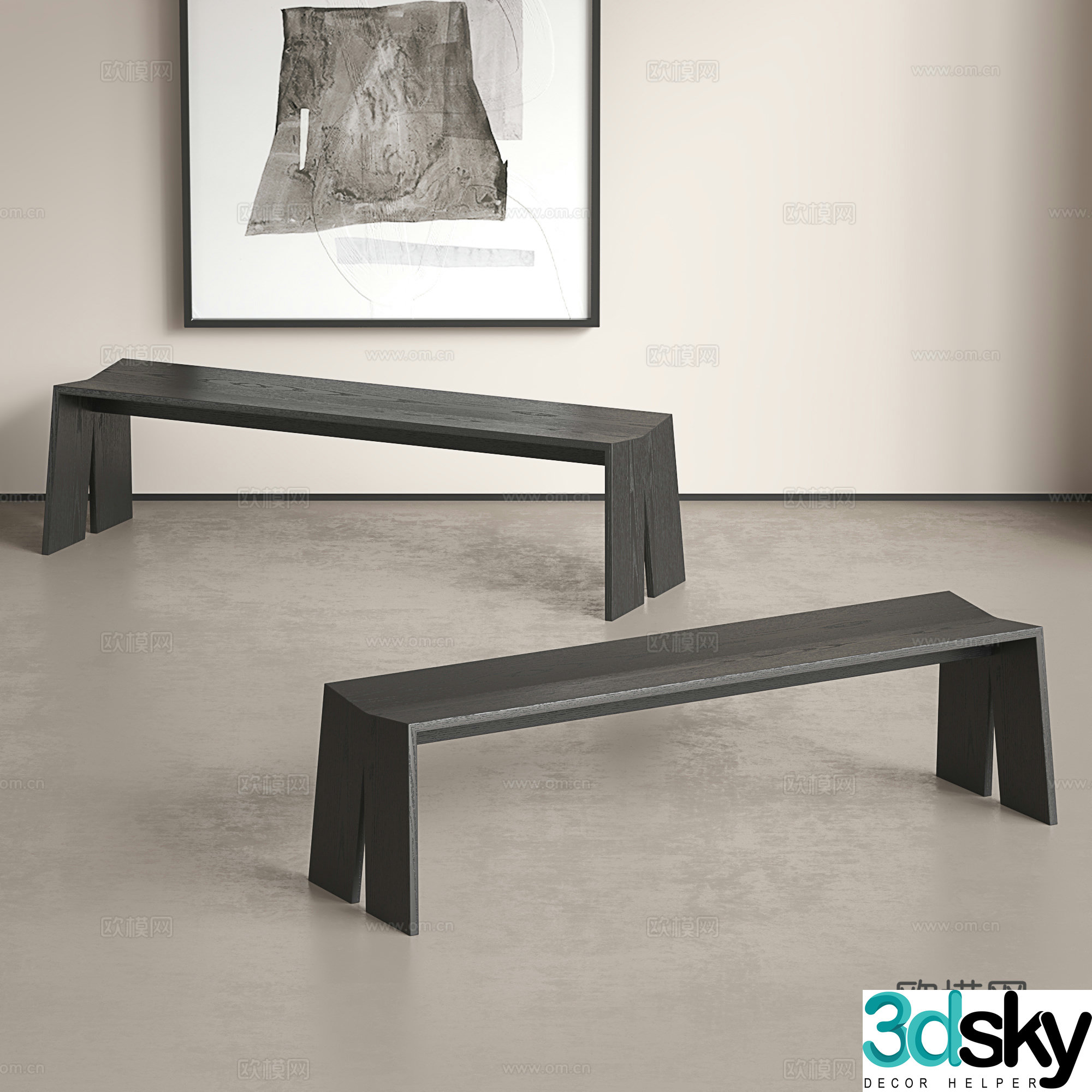 Italian long stool light luxury style shoe changing stool retro style dining stool medieval style bed tail stool bench 3D model