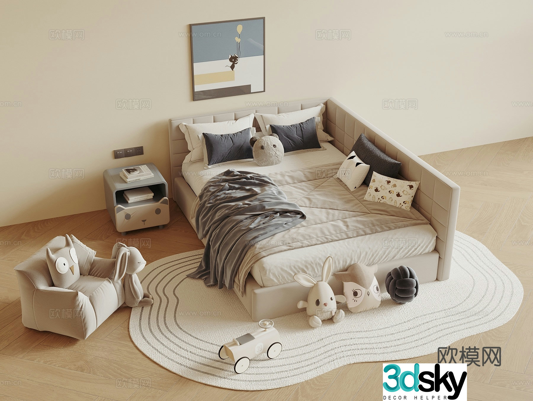 Modern children’s bed boy double bed single sofa boy room bedroom children’s room bedroom 3d model