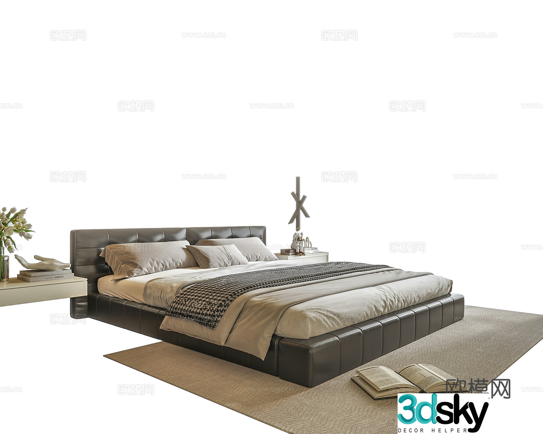 Modern double bed nightstand 3d model