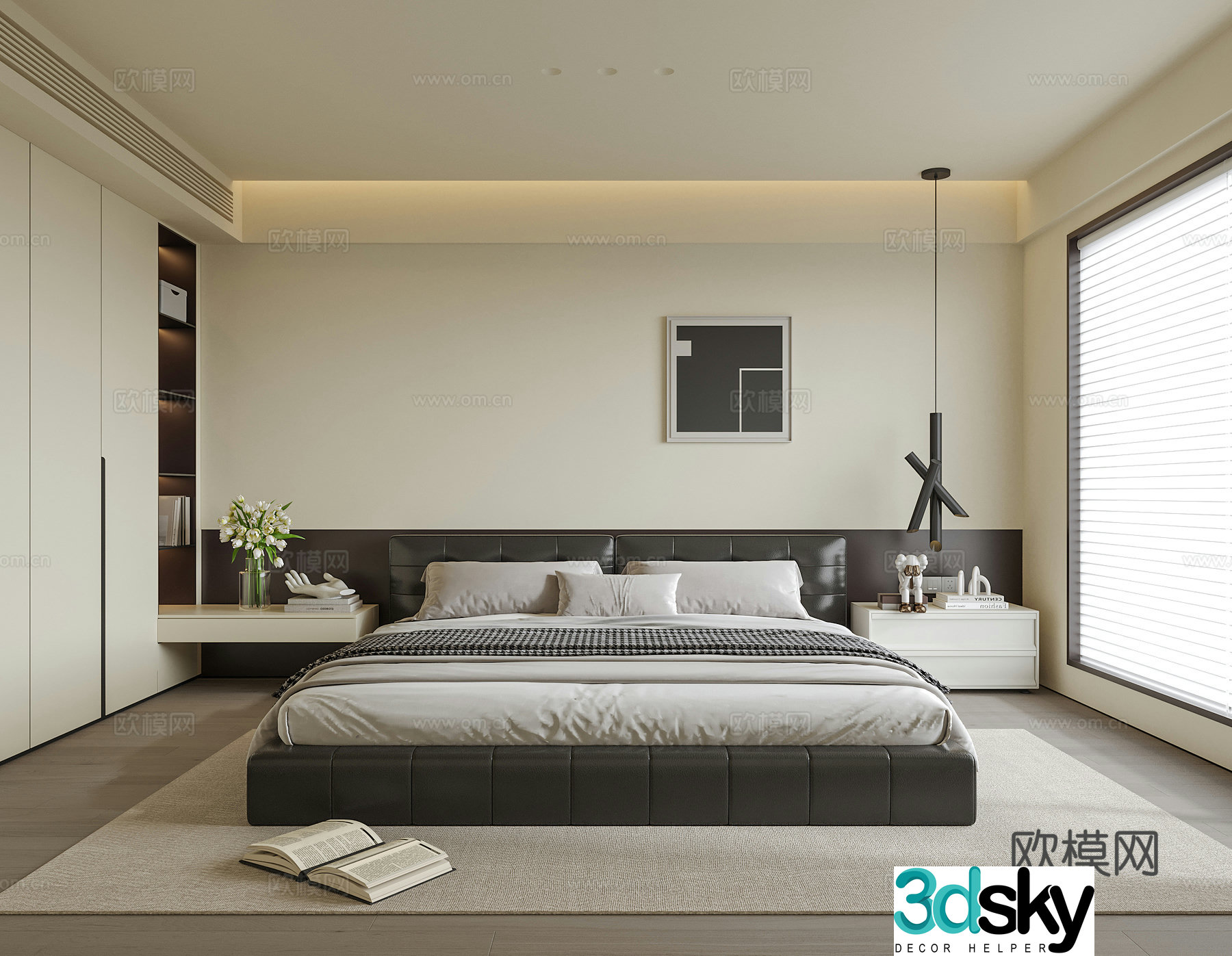 Modern bedroom Double bed nightstand 3d model