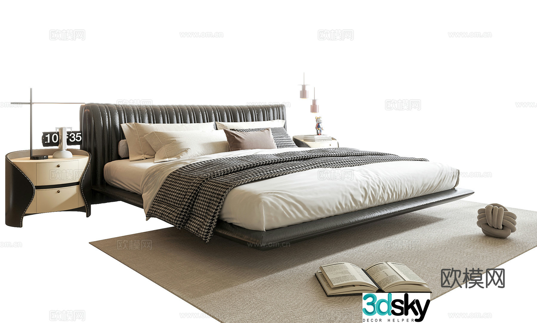 Modern double bed bedside table bedside chandeliers 3d model