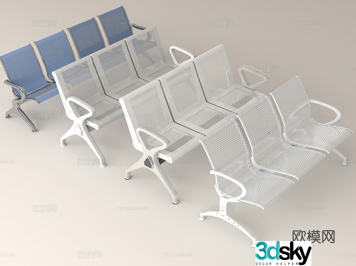 Metal frame public seat waiting chair waiting chair 3d model