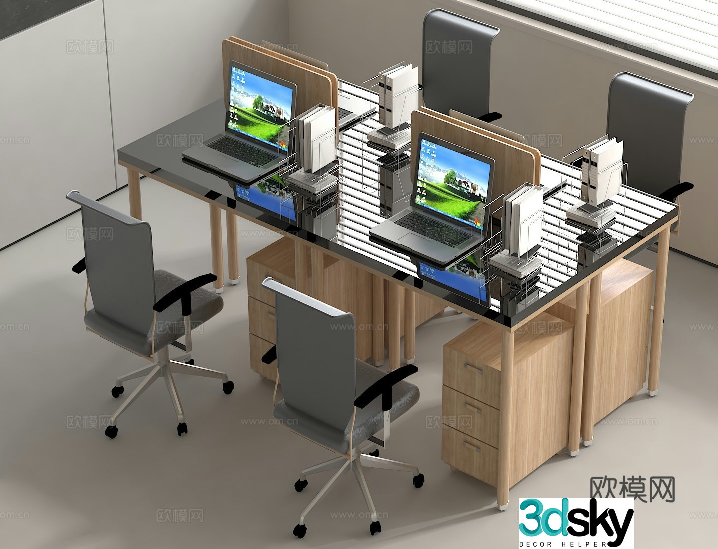 Open office desk computer desk chair 3d model