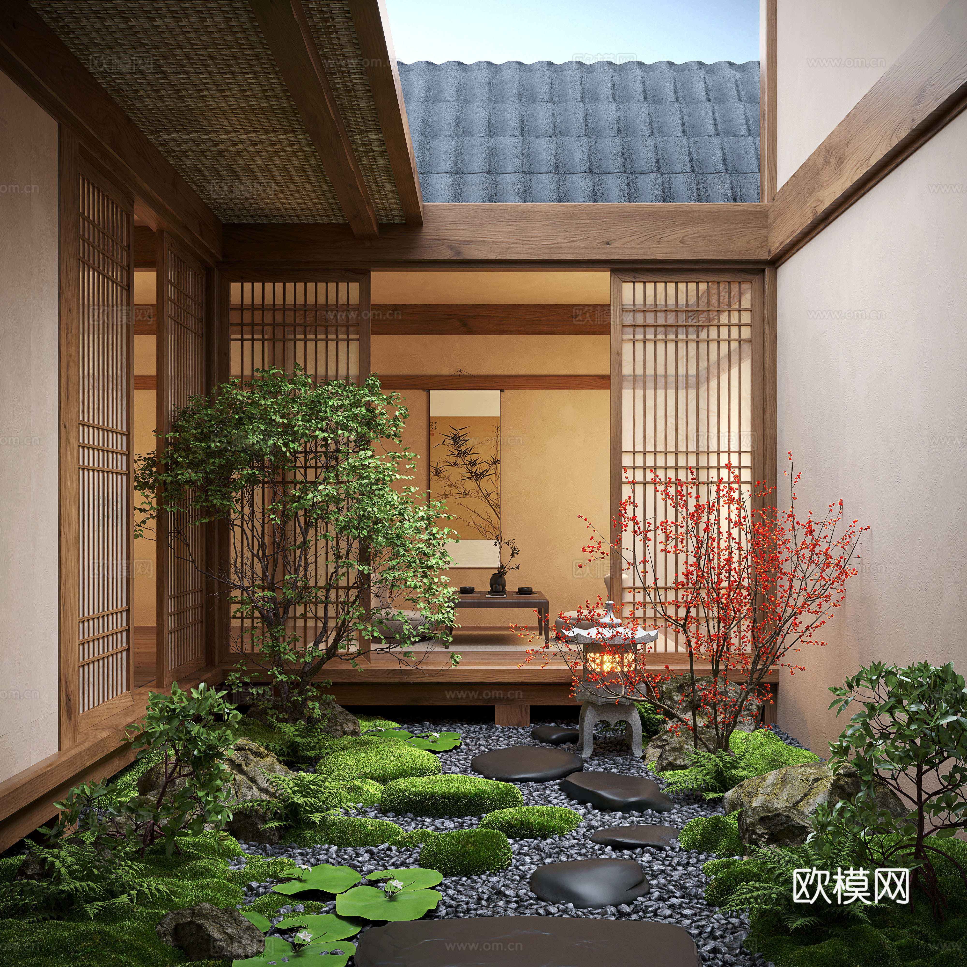 New Chinese style patio courtyard landscape landscape landscape landscape stone moss landscape landscape sketch landscape 3d model