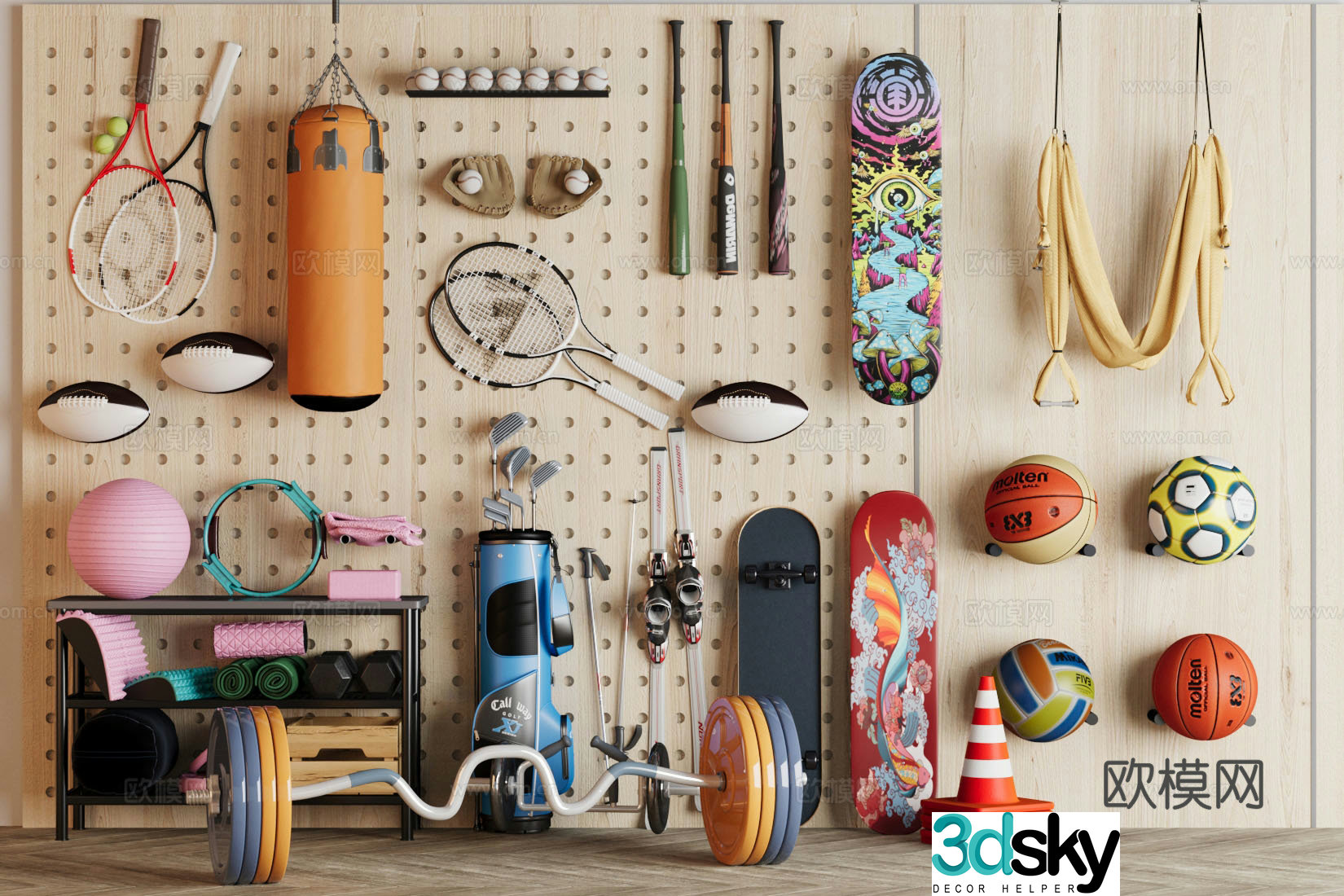 Modern sports equipment, sports equipment, fitness equipment, badminton, tennis, sporting goods 3d model