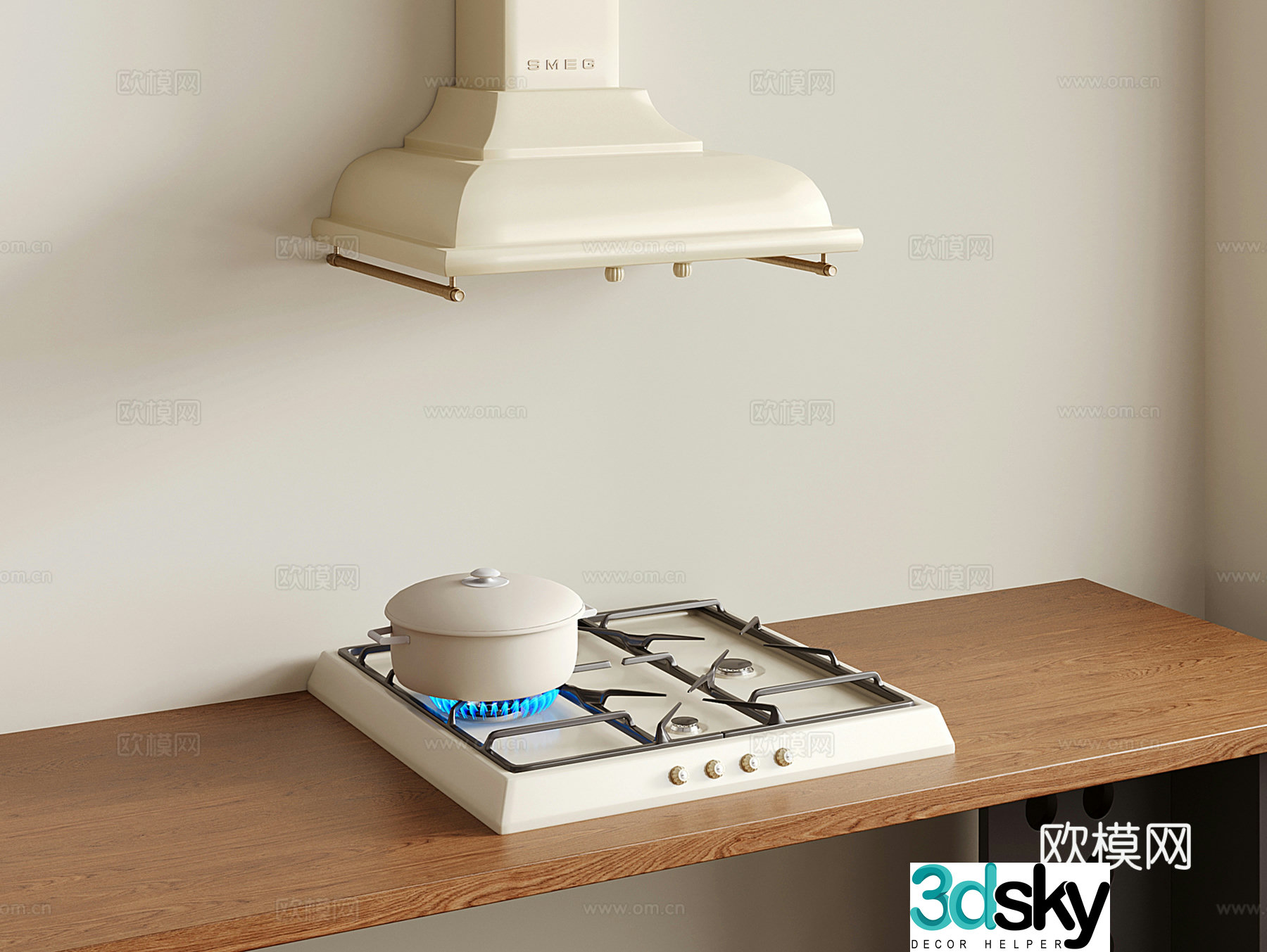 French range hood stove kitchen appliance 3D model