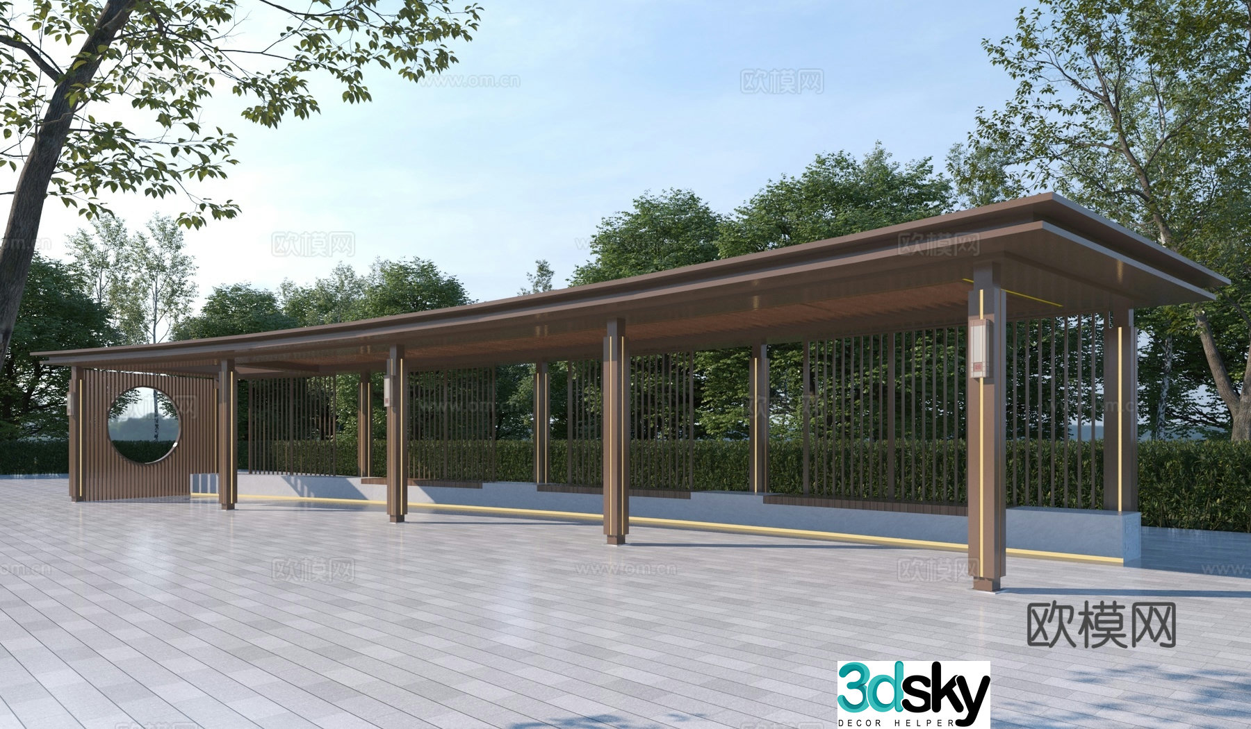 New Chinese-style landscape corridor frame 3D model