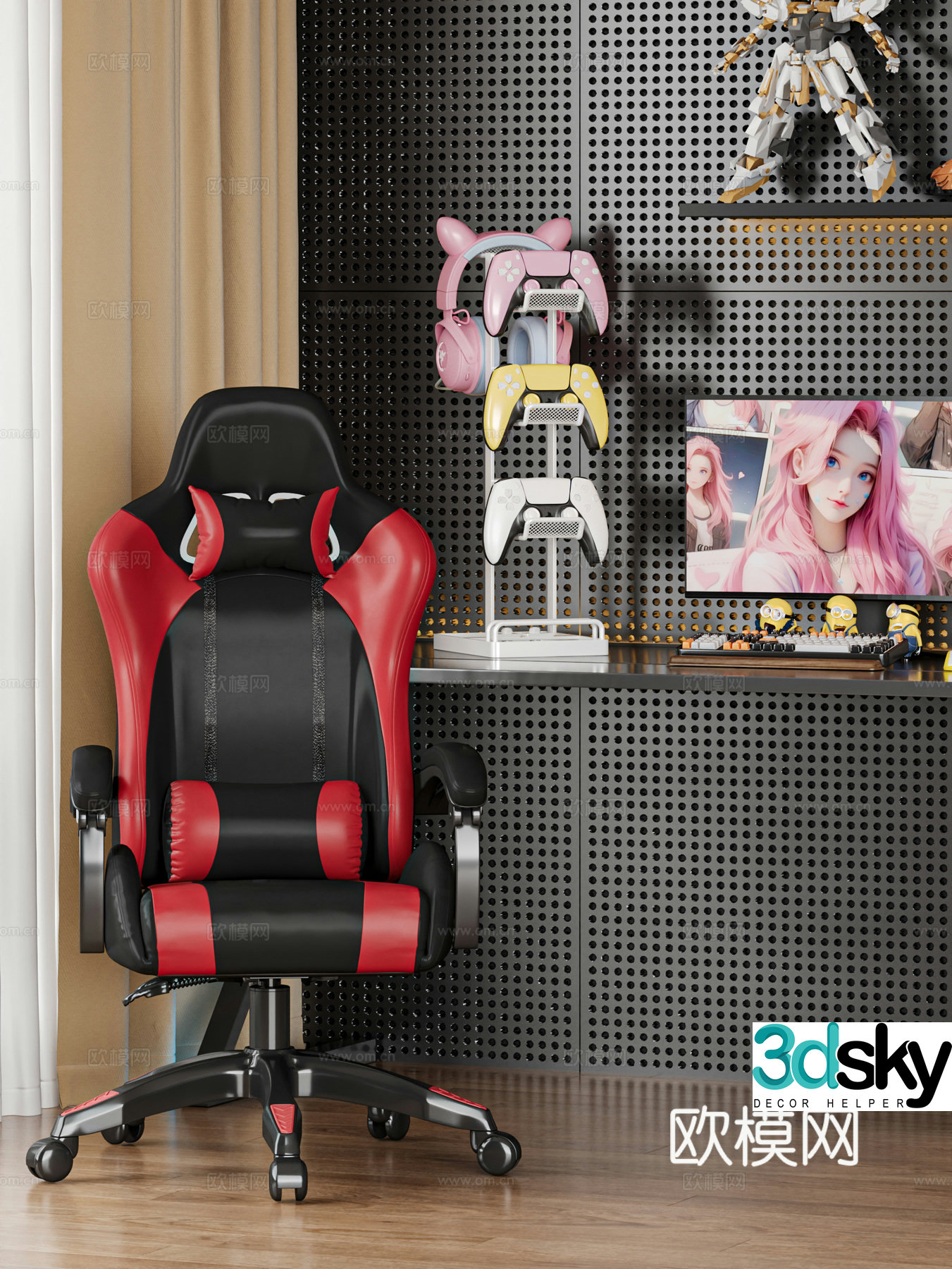 Modern e-sports room game controller computer e-sports chair 3d model