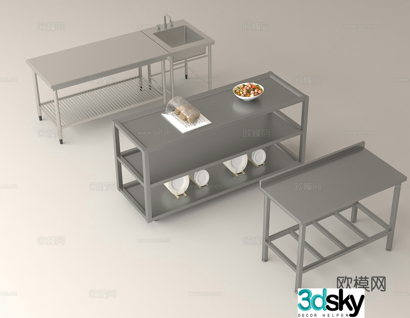 Stainless steel workbench Kitchen operation bench Sink 3d model 3d model