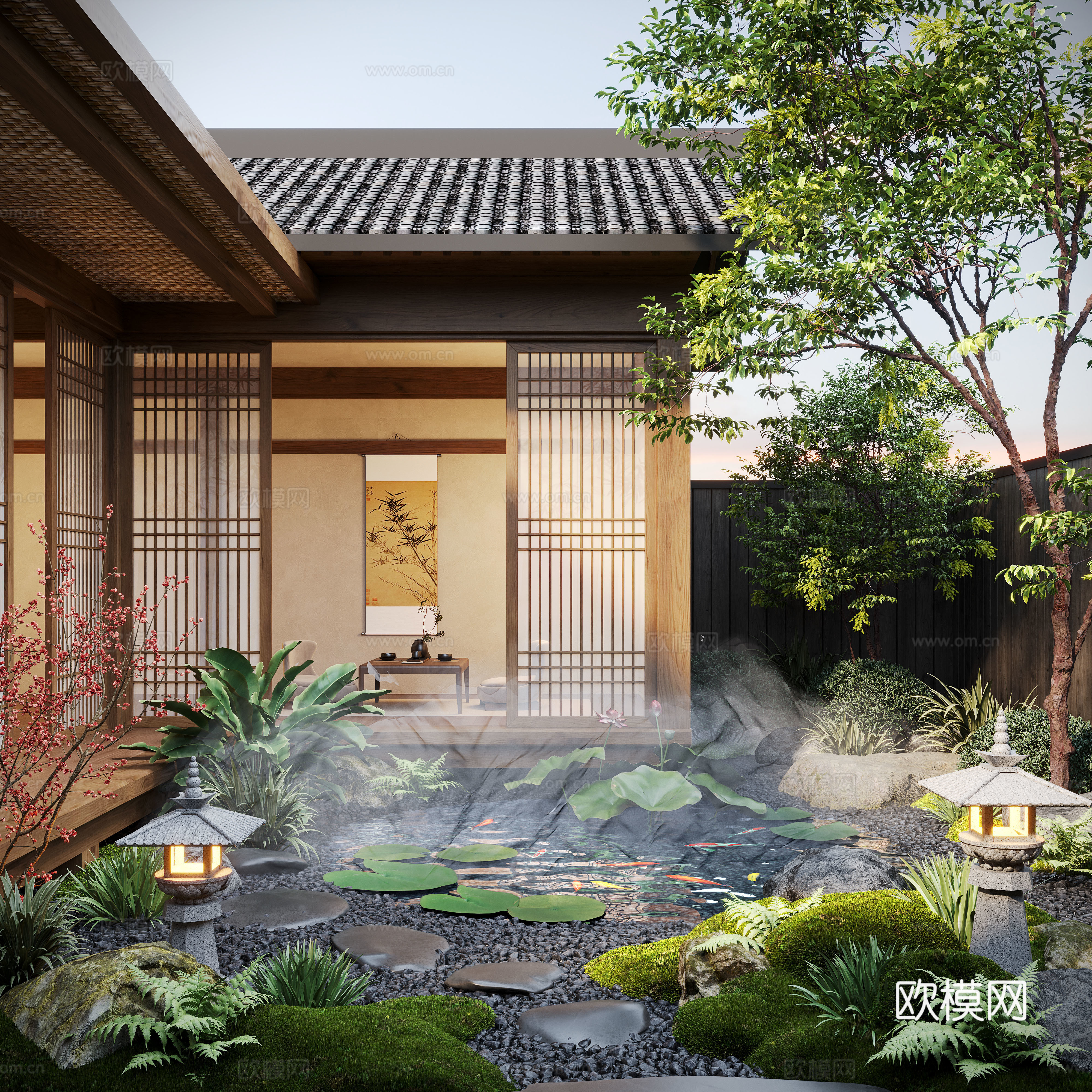 New Chinese style patio courtyard landscape landscape landscape landscape stone moss landscape landscape sketch landscape 3d model