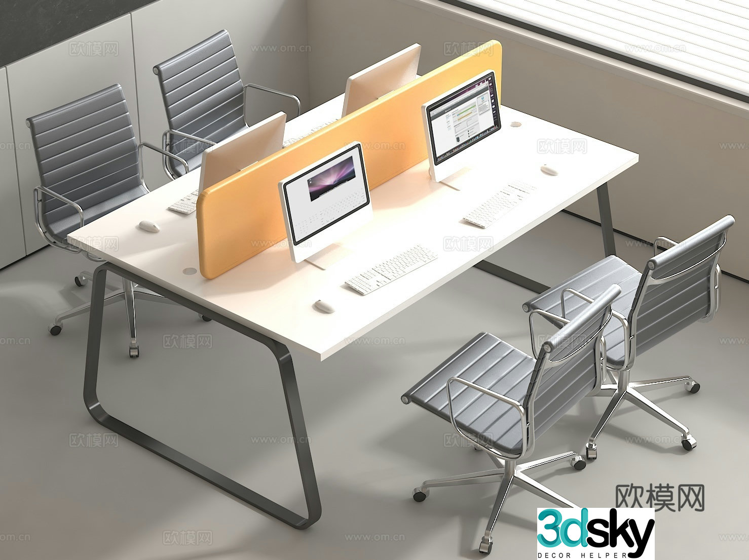 Office environment layout computer desk chair 3d model