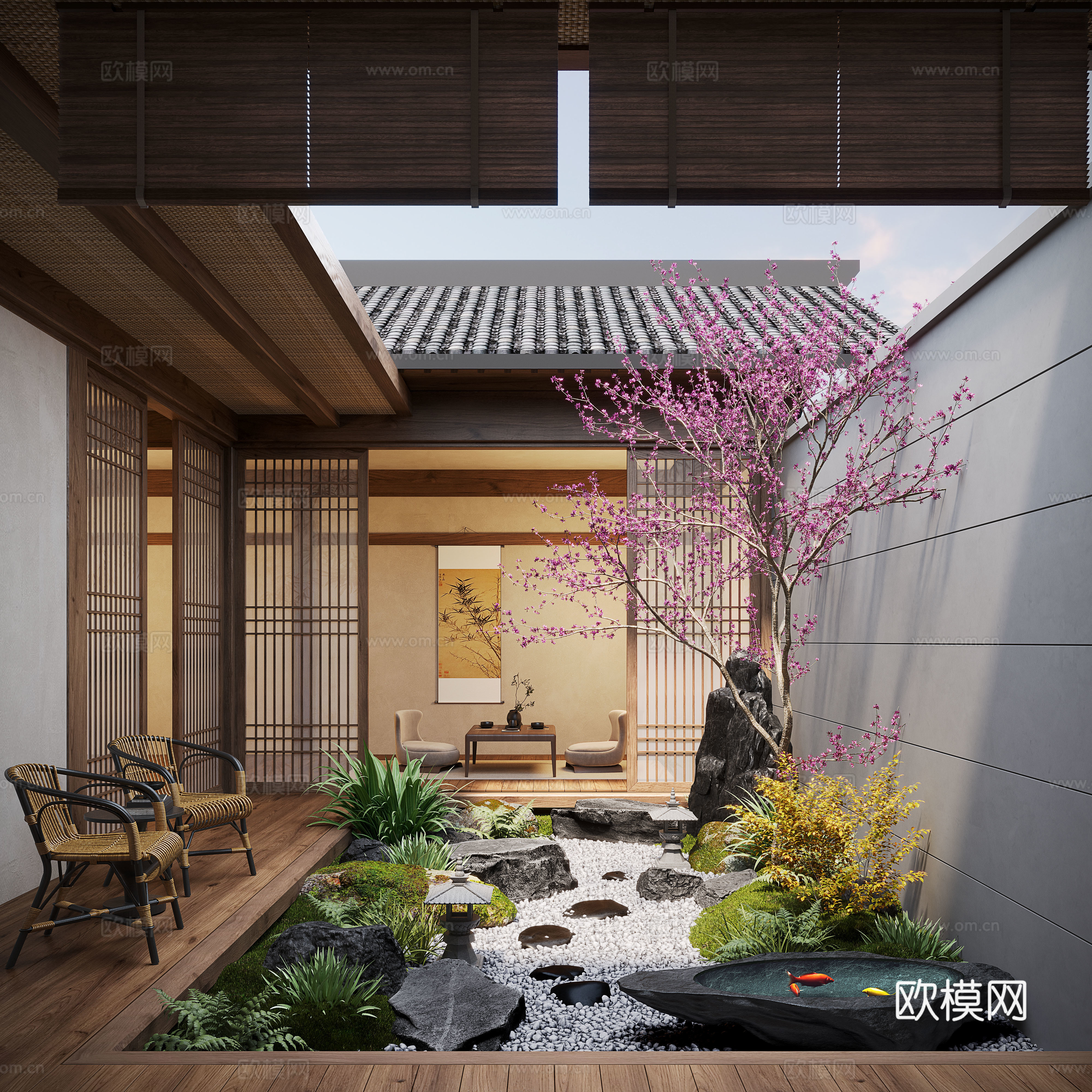 New Chinese style patio courtyard landscape landscape landscape landscape stone moss landscape landscape sketch landscape 3d model