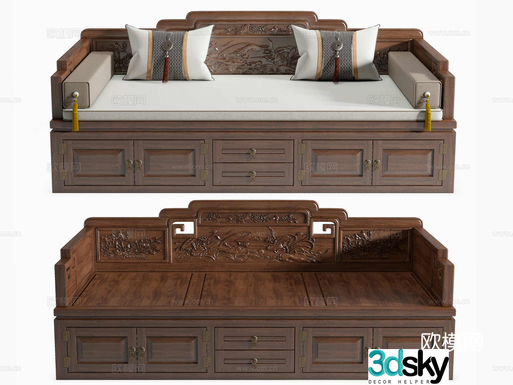 Chinese Arhat Bed Direct Sofa Relief Sofa Bed Zen Bed Couch 3D Model
