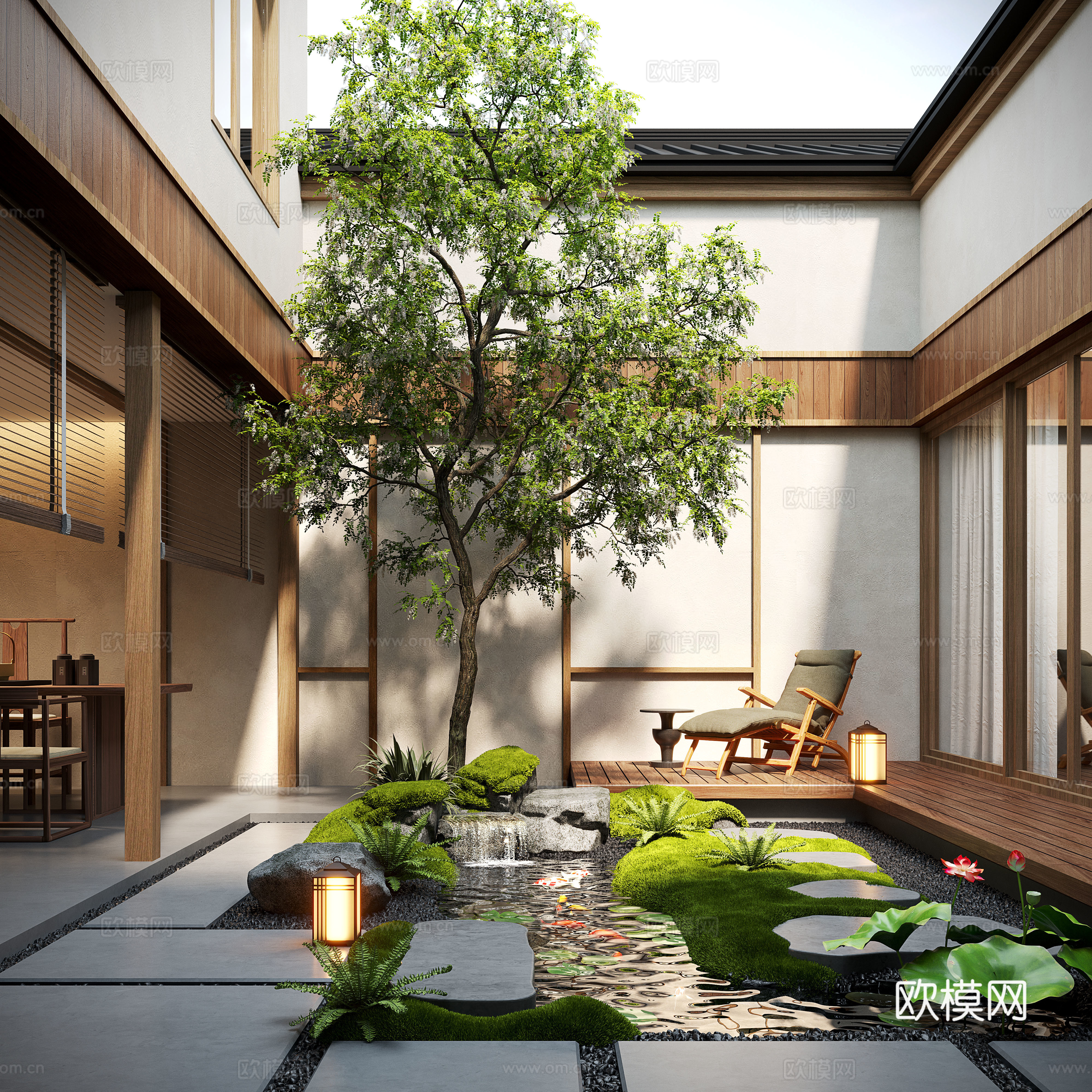 New Chinese style patio courtyard landscape dry landscape landscape stone moss landscape patio landscape 3d model
