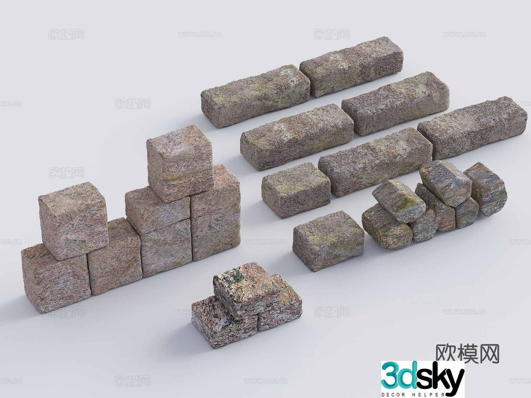 Natural block stone wall grunge stone wall stone masonry stone cube stone combination 3D model
