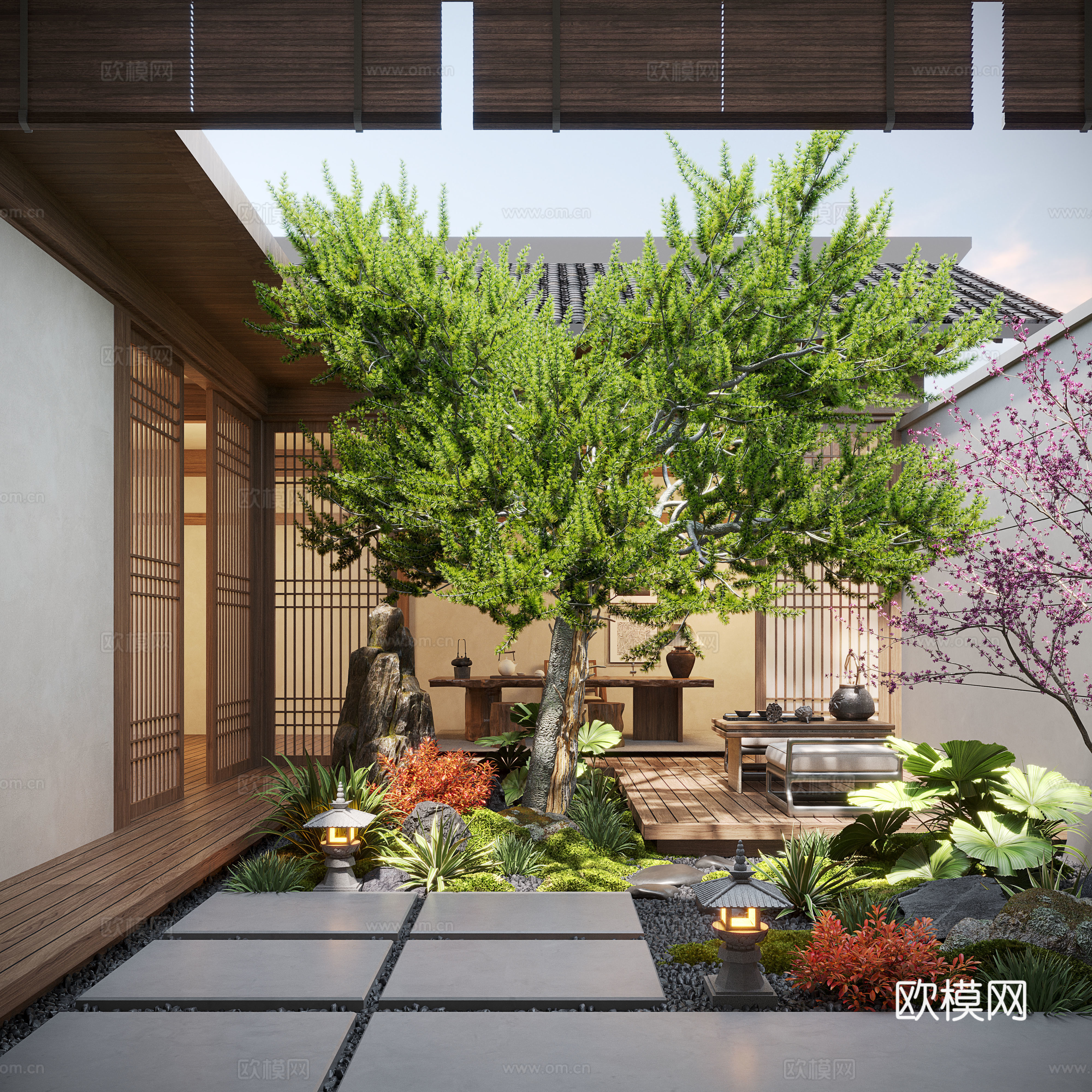 New Chinese style patio courtyard landscape dry landscape landscape stone moss landscape patio landscape 3d model