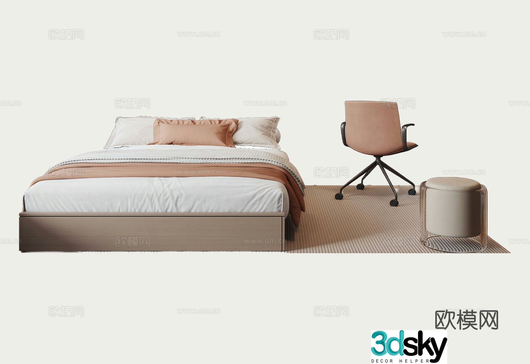 Modern single bed single sofa 3d model