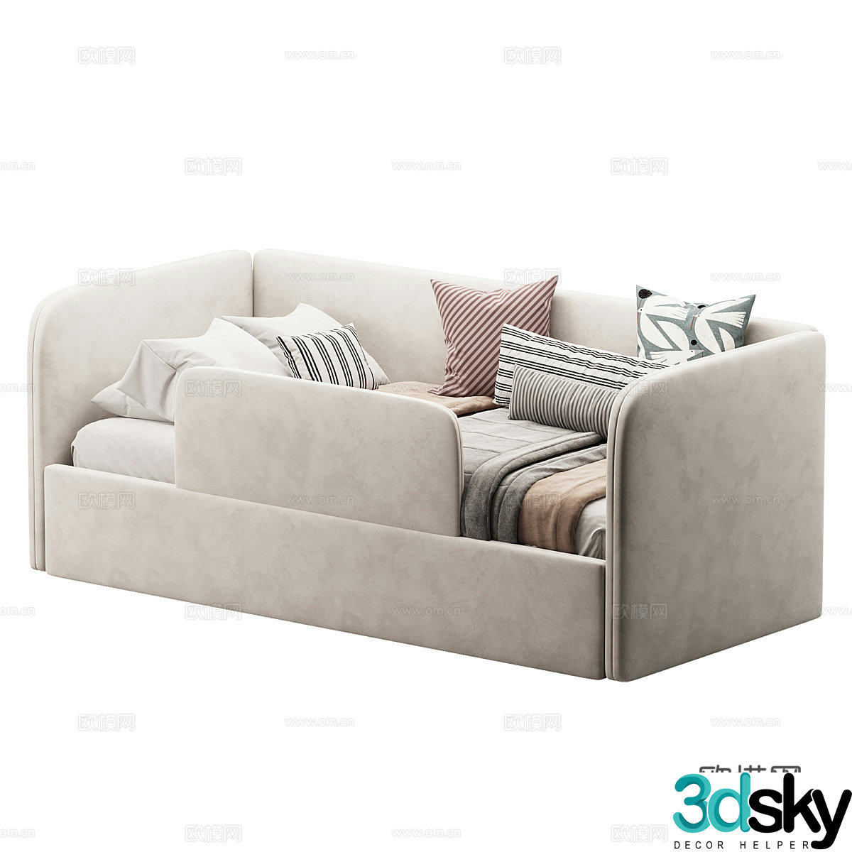 Modern cream style children’s fabric sofa bed 3d model