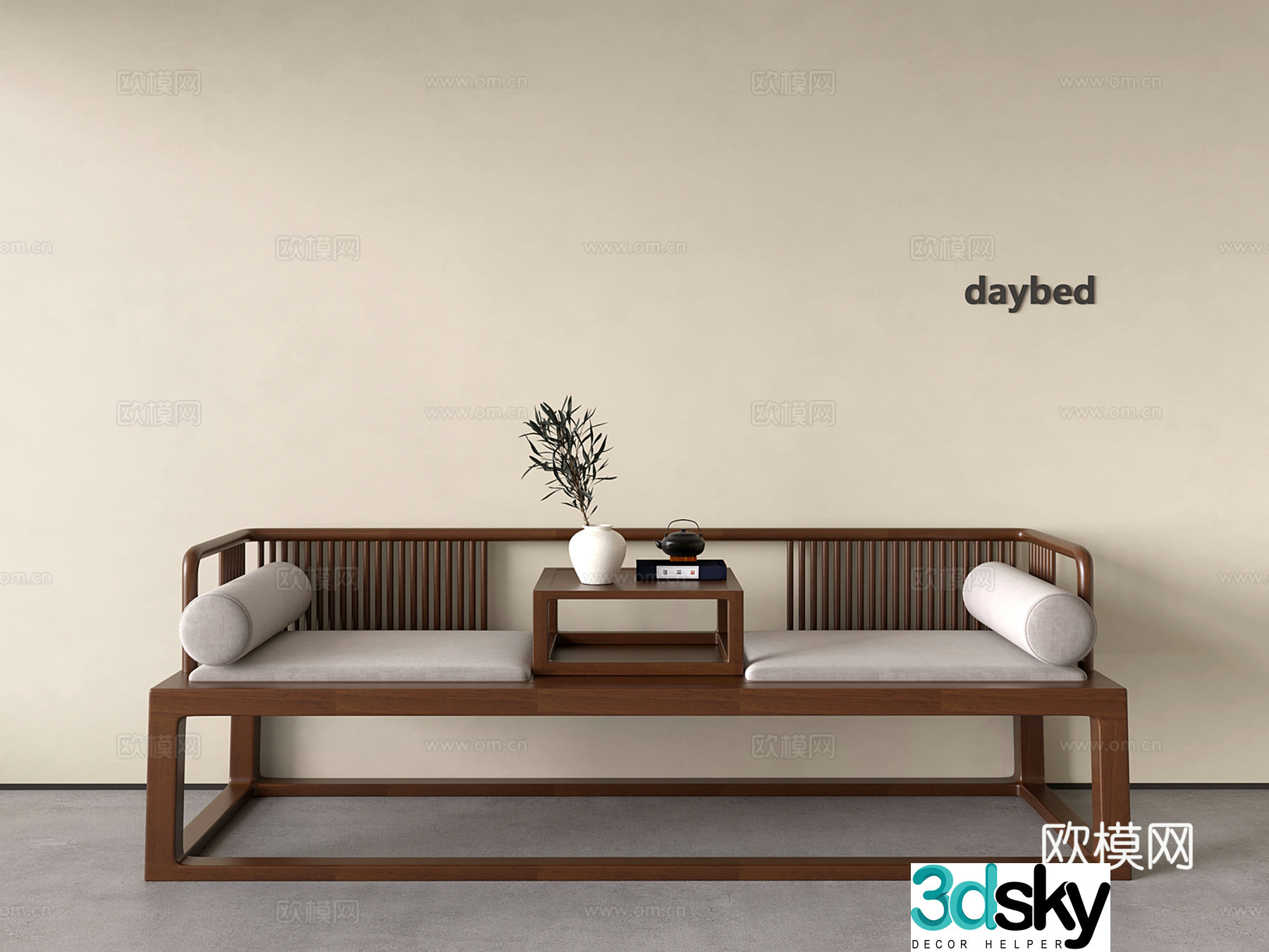 New Chinese-style solid wood arhat bed solid wood sofa 3D model