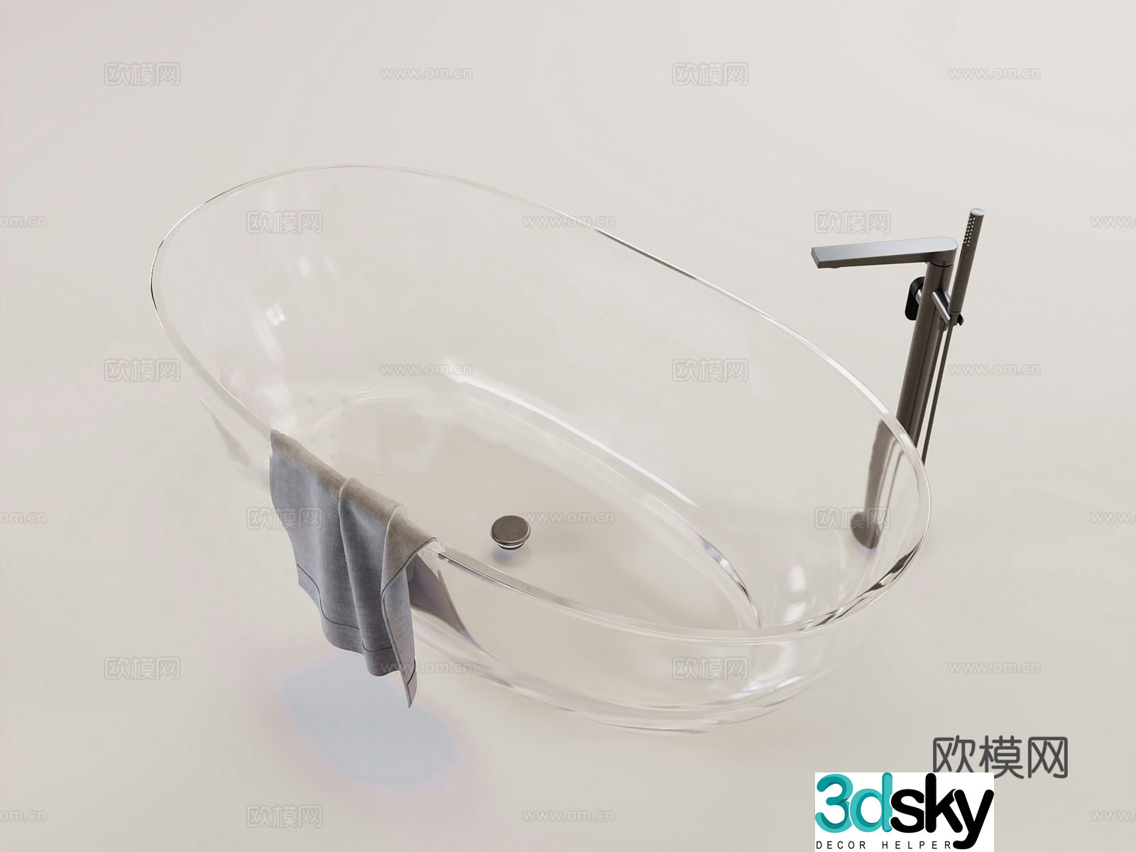 Modern minimalist fully transparent glass bathtub 3d model