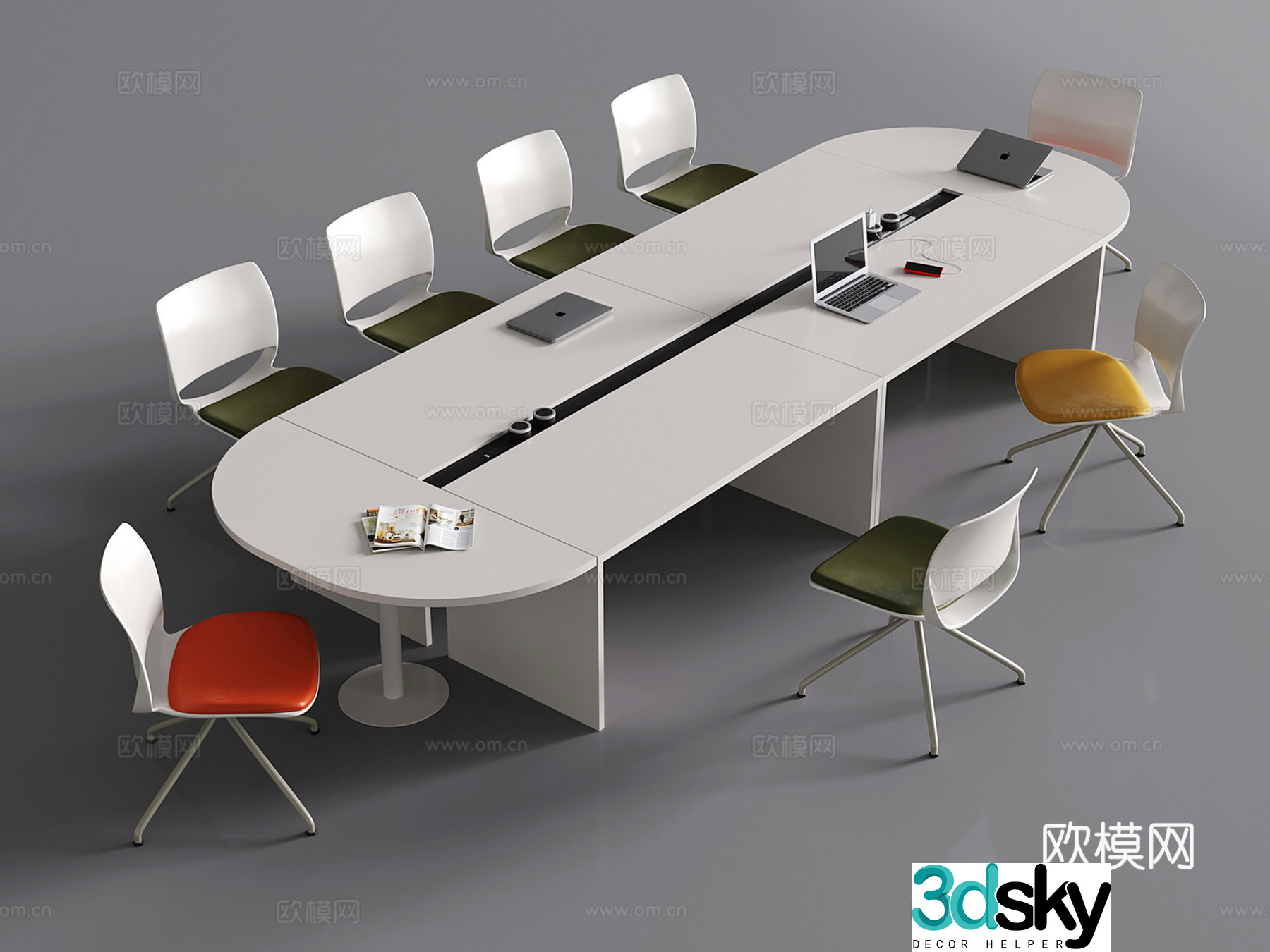 Modern conference table and chairs elliptical conference table 3d model