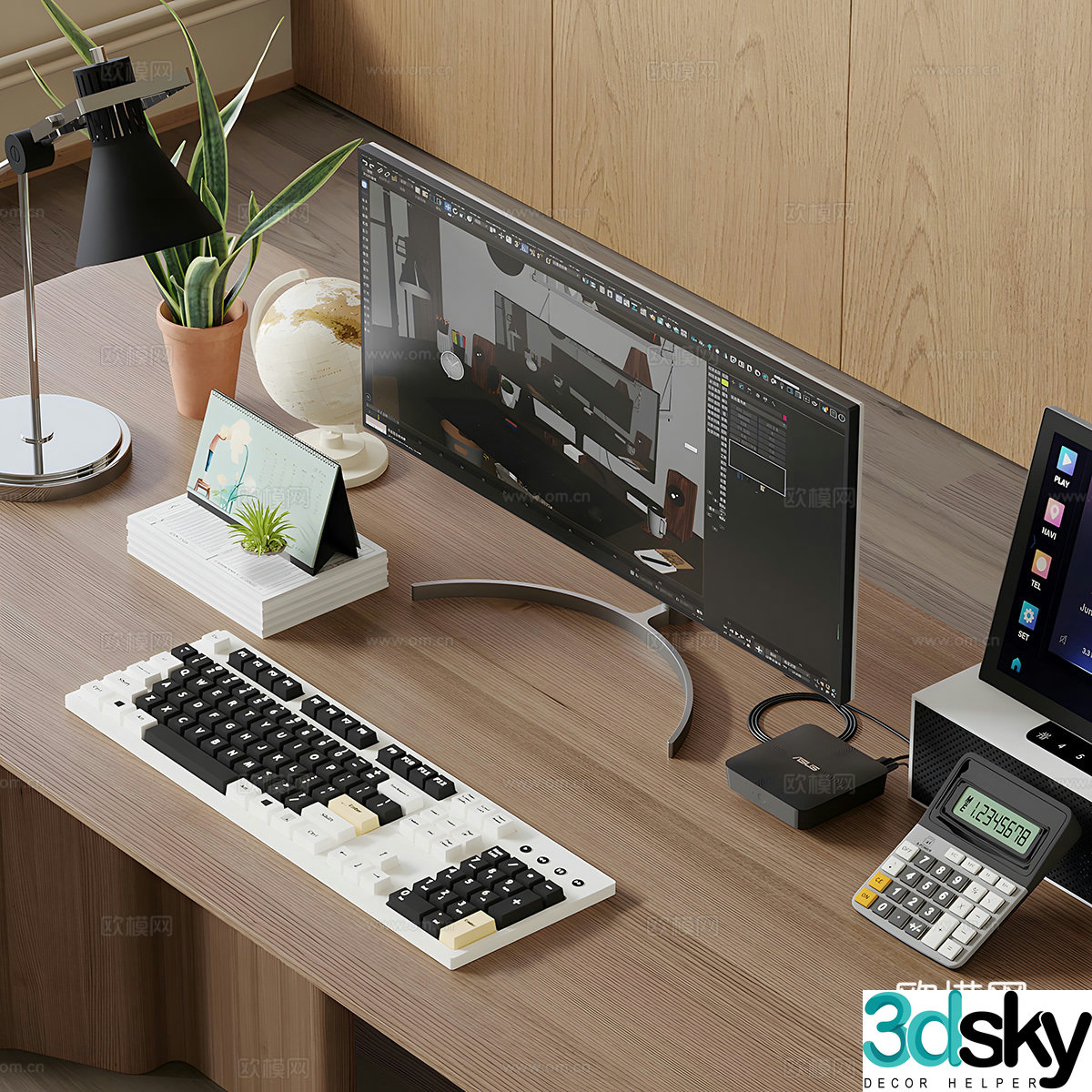 Tablet computer keyboard mouse coffee vase desk lamp desktop ornament desk ornament 3d model