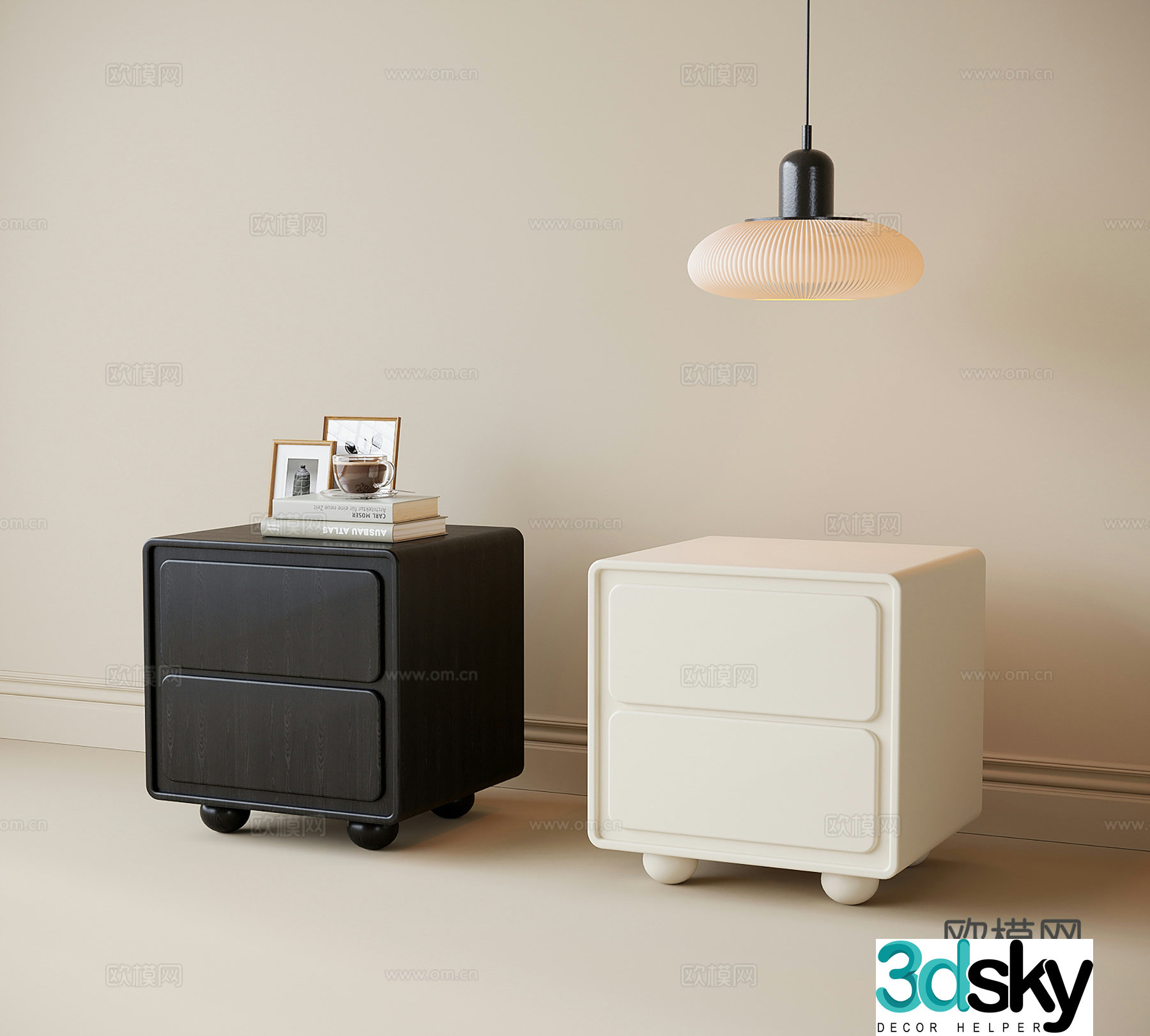 Modern square bedside table bedside chandelier 3d model
